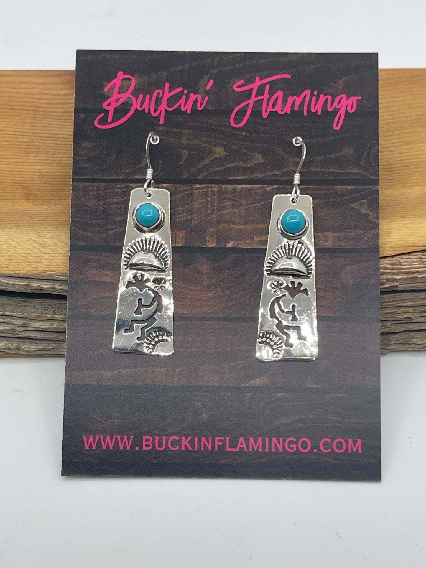 Turquoise Kokoopelli Dancer Dangle Earrings by Jeff James Jr, Navajo