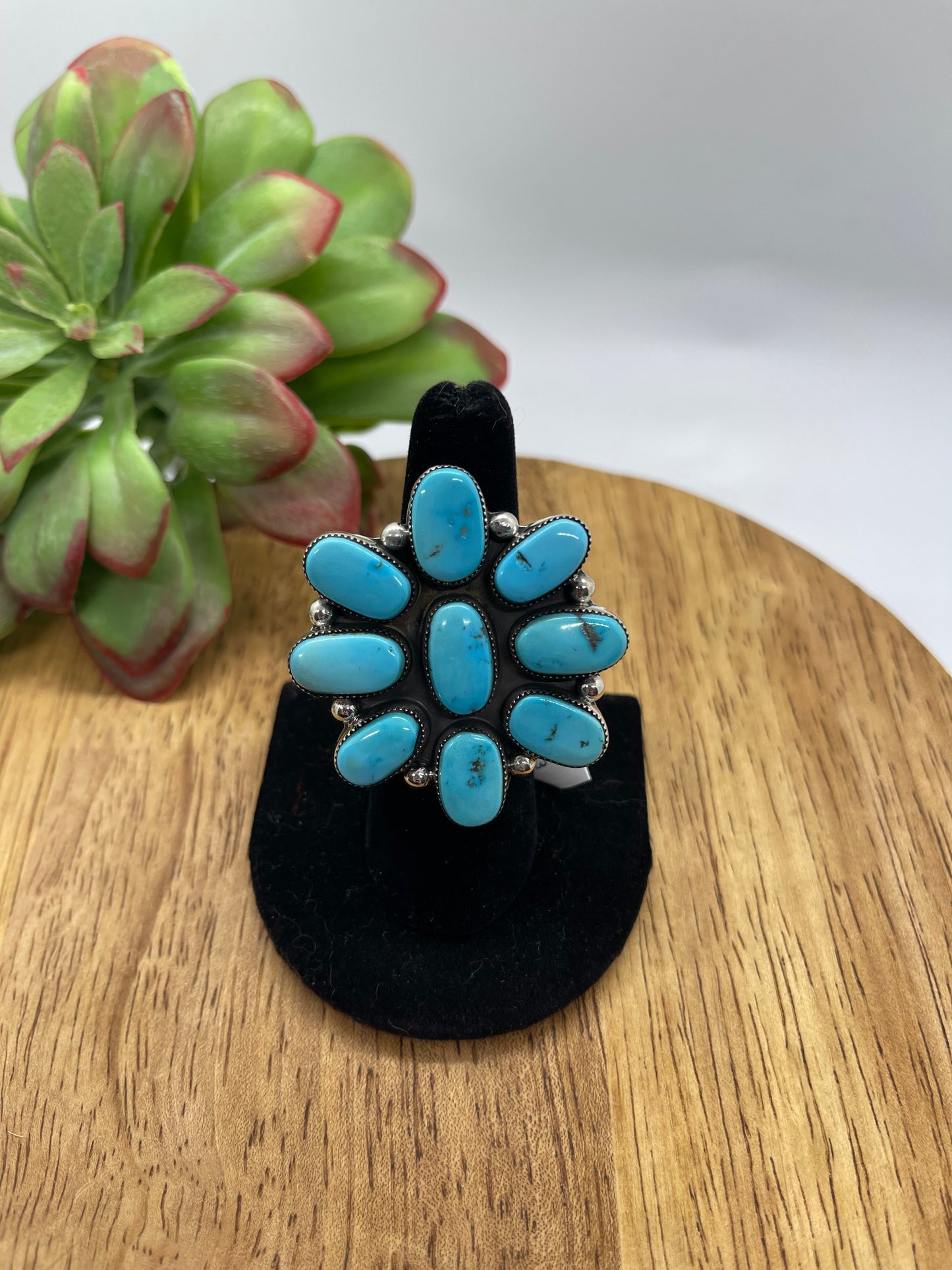 7.0 Turquoise Cluster Ring by Bernita Begay, Navajo