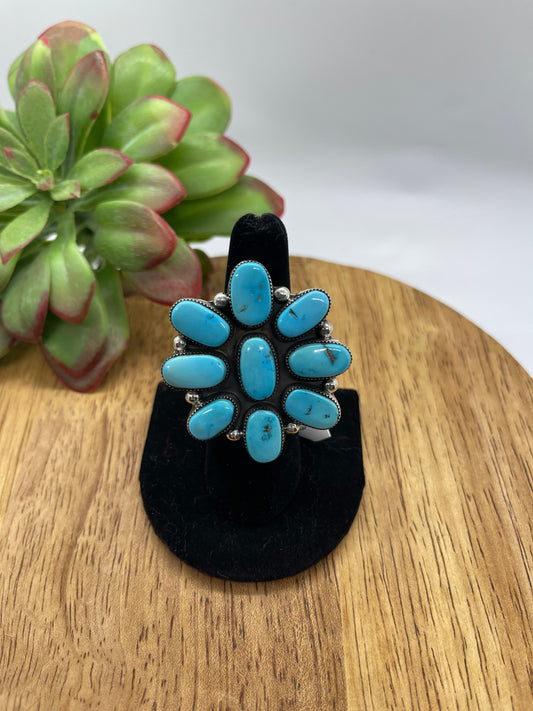 7.0 Turquoise Cluster Ring by Bernita Begay, Navajo