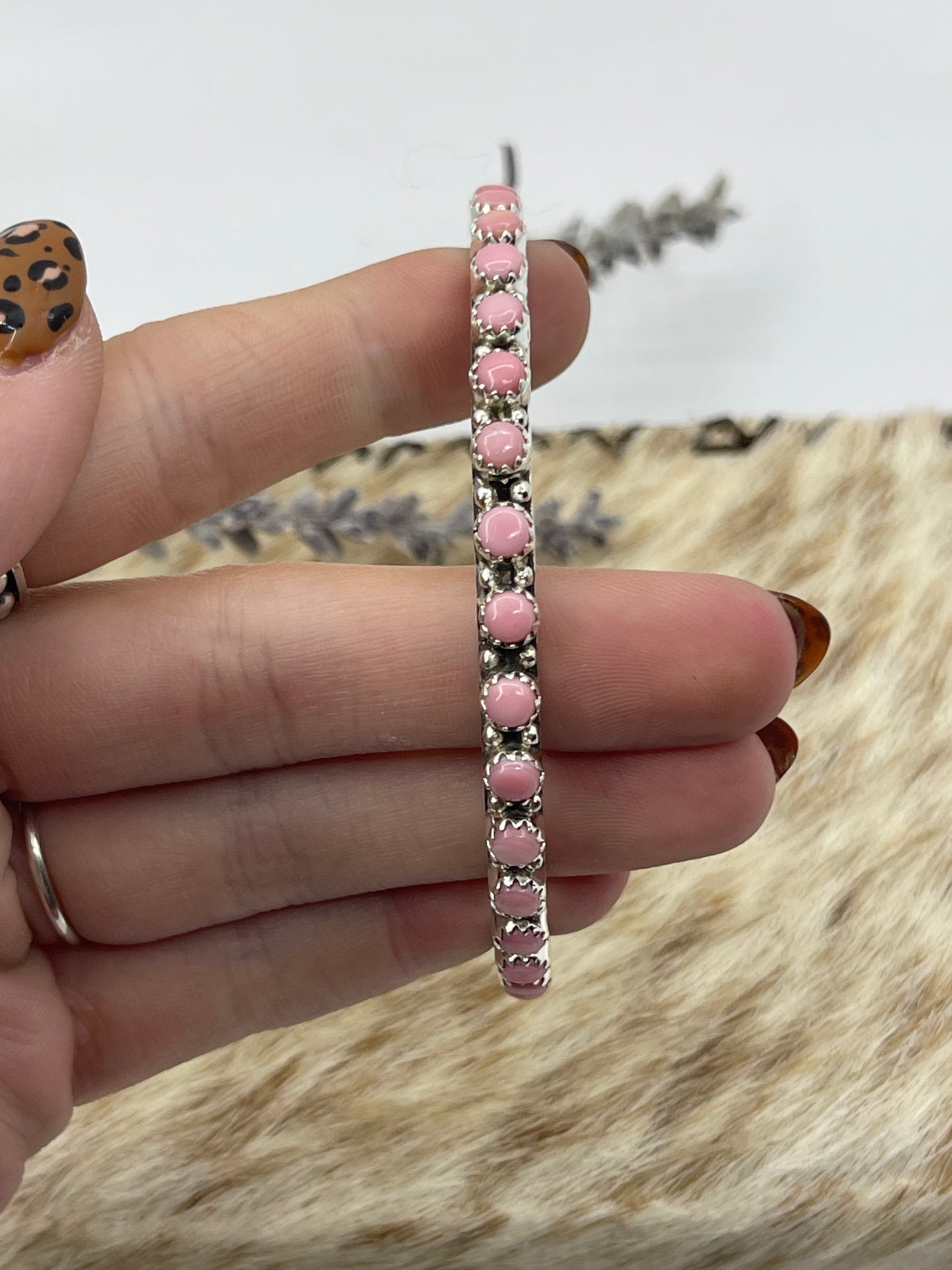 7 3/4" Pink Conch Shell Bangle by Gaynell Parker, Navajo