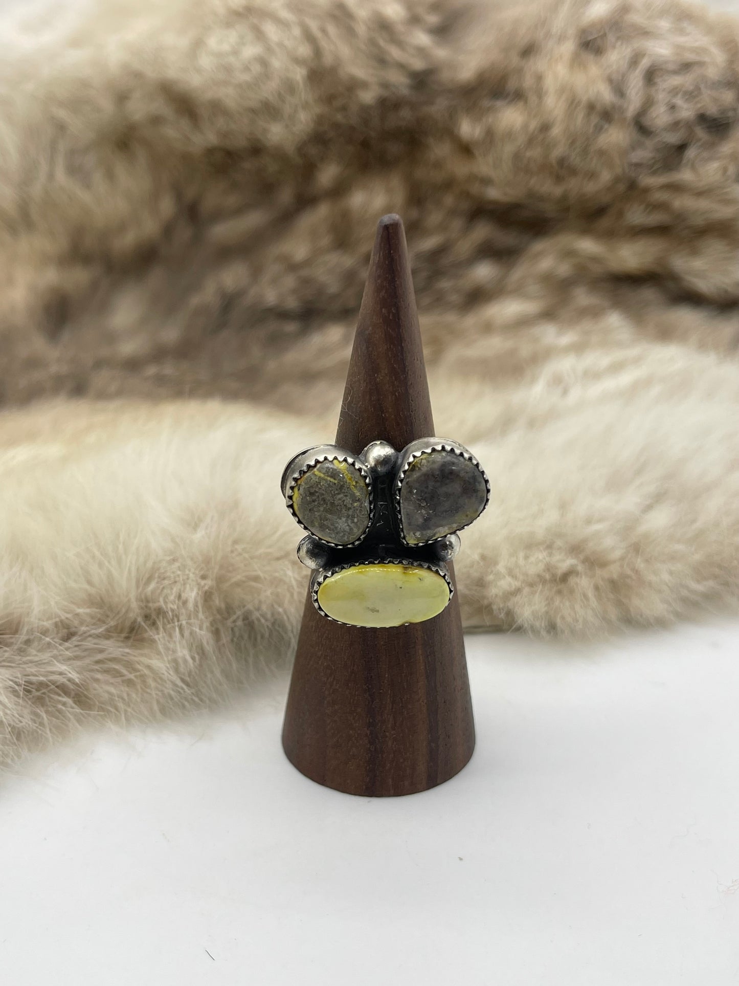 8.0 3 Stone Palomino Turquoise Ring by Phil Nez, Navajo