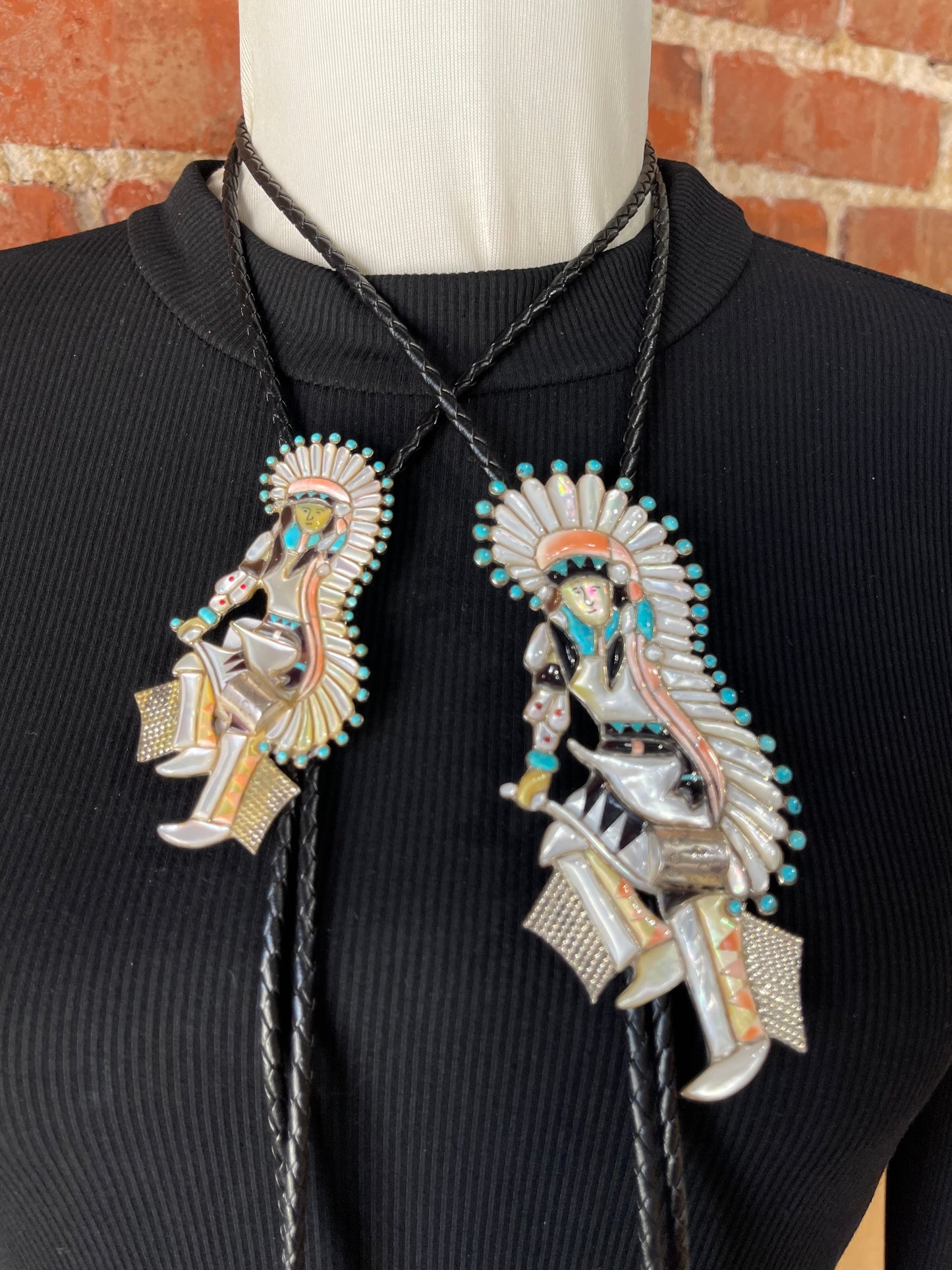 Vintage Inlay Bolo Tie Set of Two