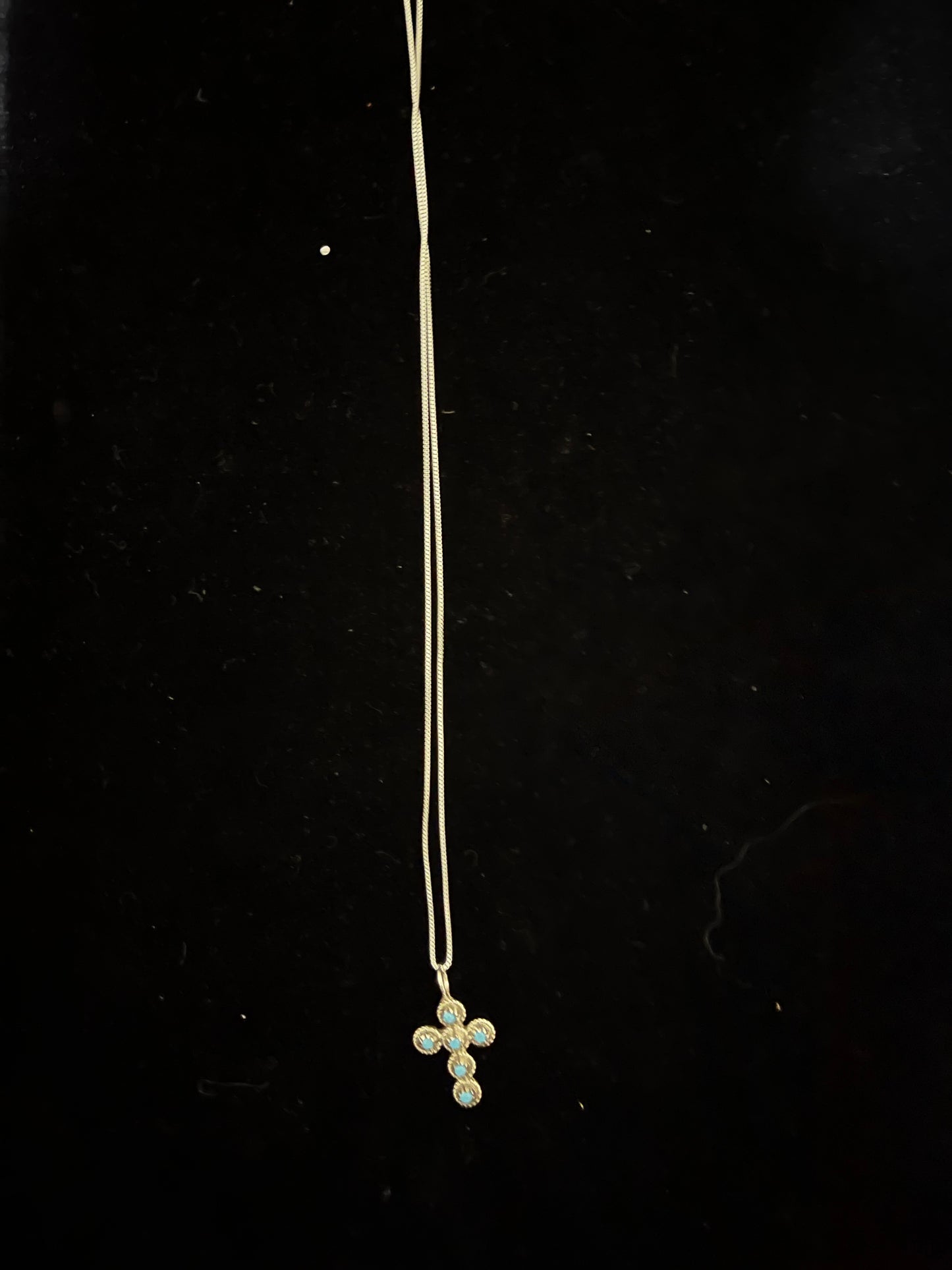 16" Sleeping Beauty Turquoise Cross Necklace by Bernadette Nakatewa and Micheal Gchachu, Zuni