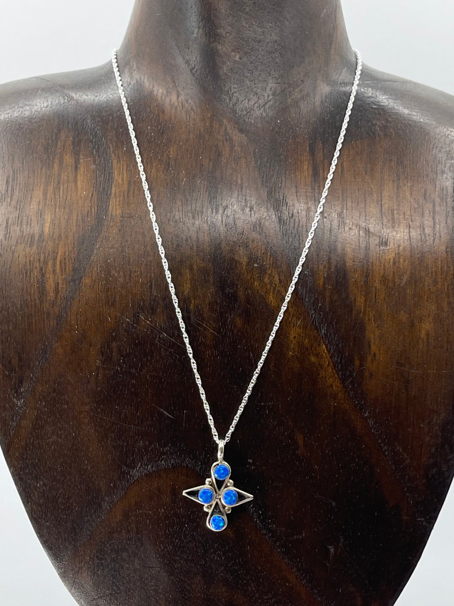 16" 4 Stone Blue Opal Necklace by Alvinia Lalio, Zuni