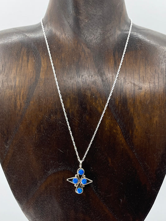 16" 4 Stone Blue Opal Necklace by Alvinia Lalio, Zuni