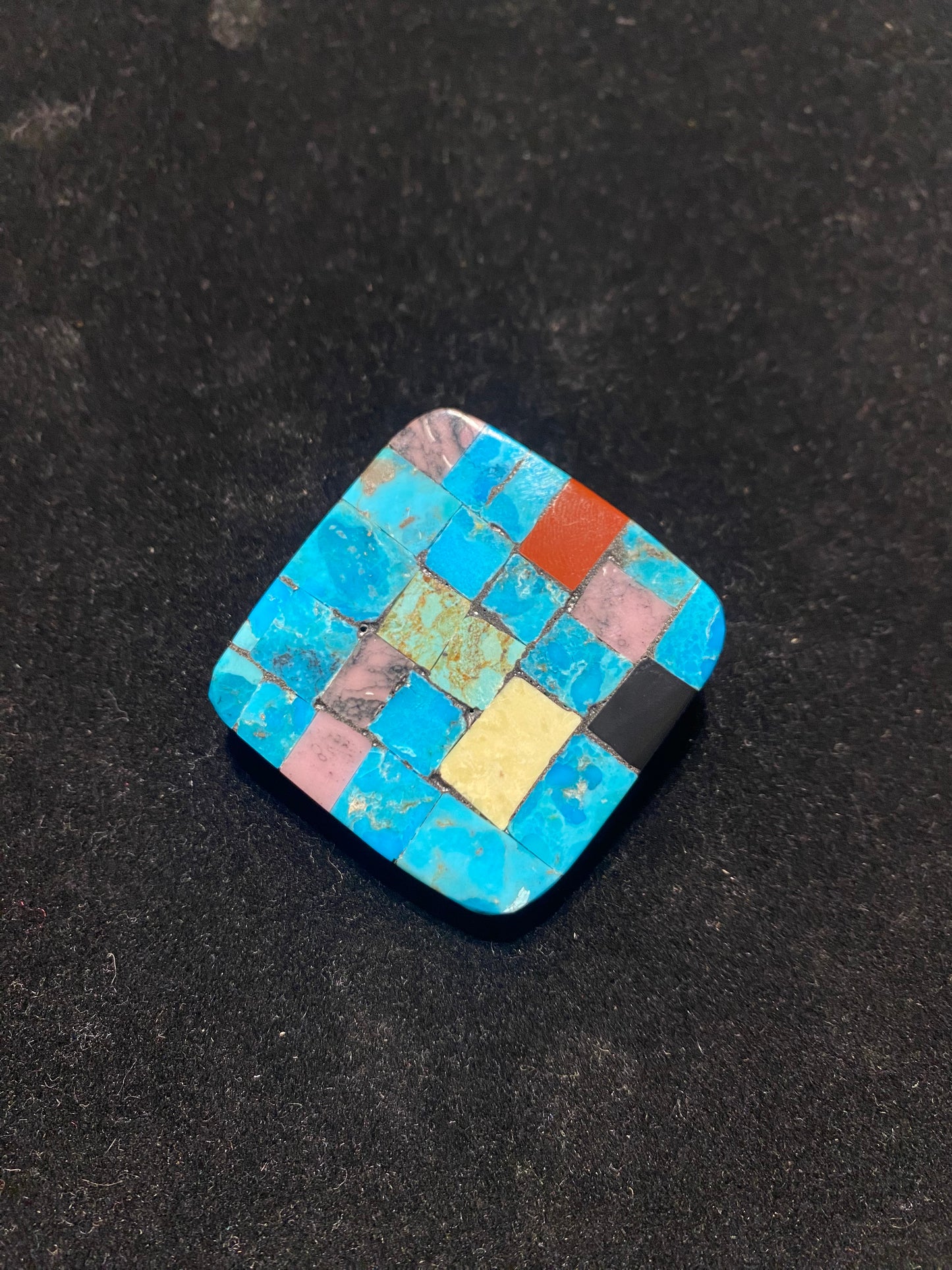 Turquoise Inlay Lapidary Pin by Charles Bird, Santo Domingo