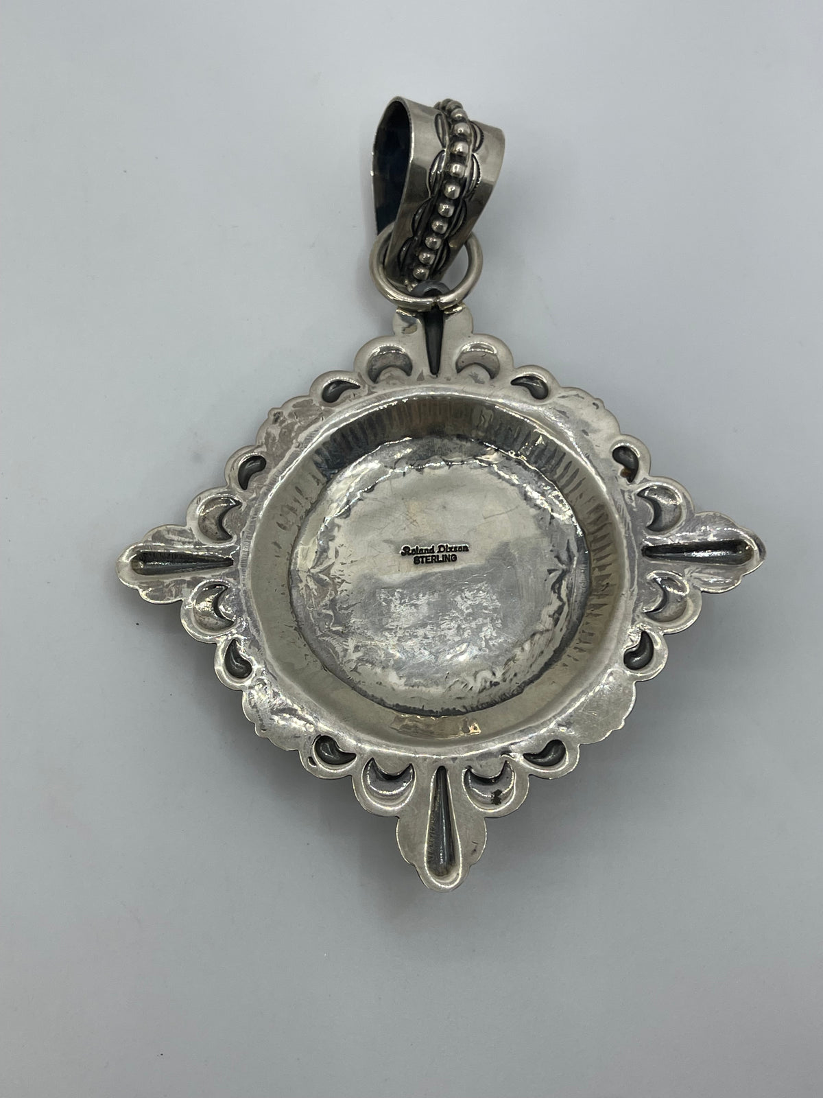 Large Sterling Silver Pendant with Kingman Turquoise Stone by Roland Dixon, Navajo
