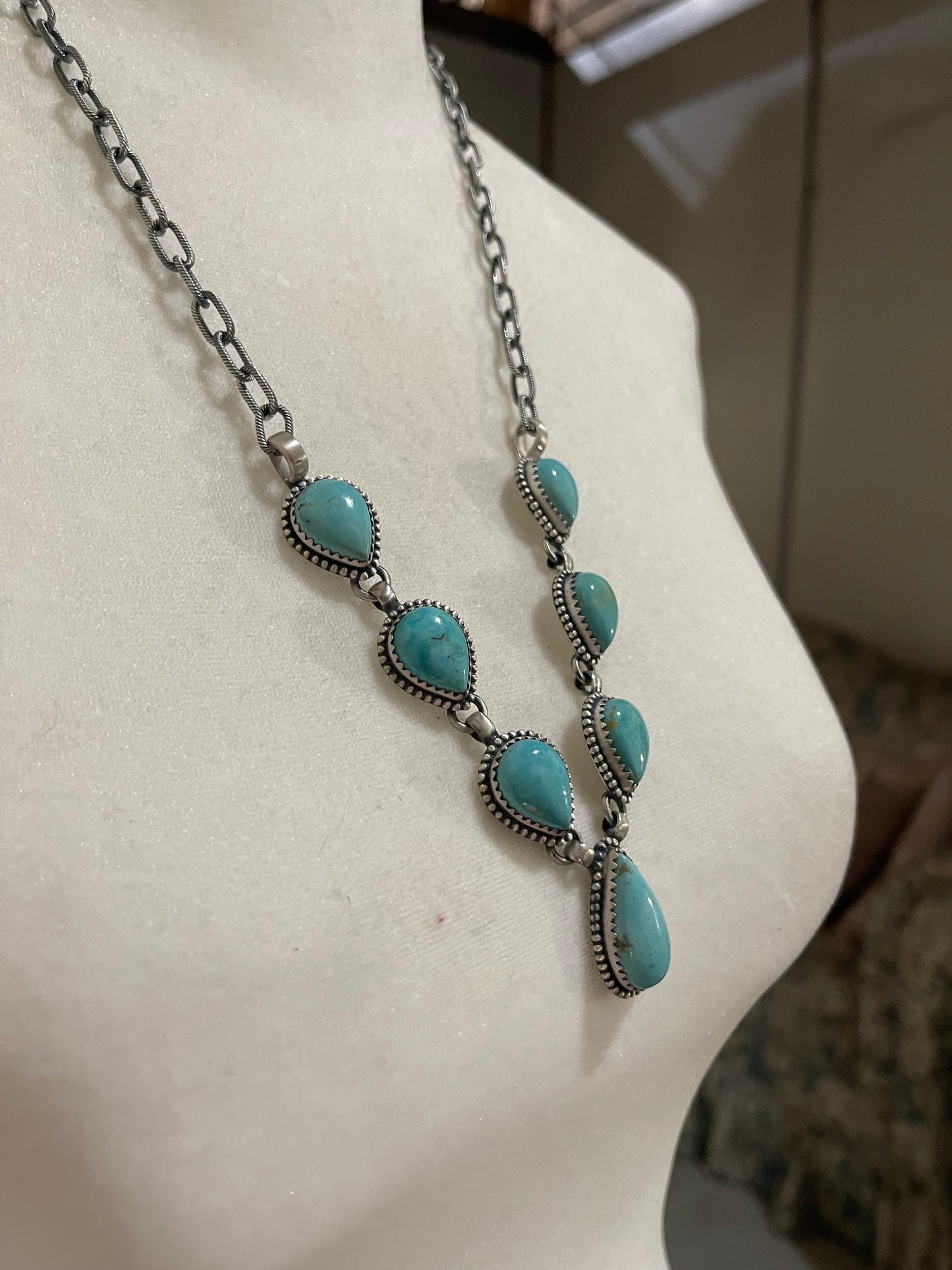 24" Turquoise Teardrop Lariat Necklace