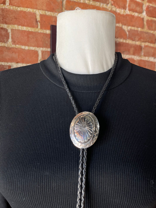 Silver Concho Bolo Tie by Jolene Begay, Navajo