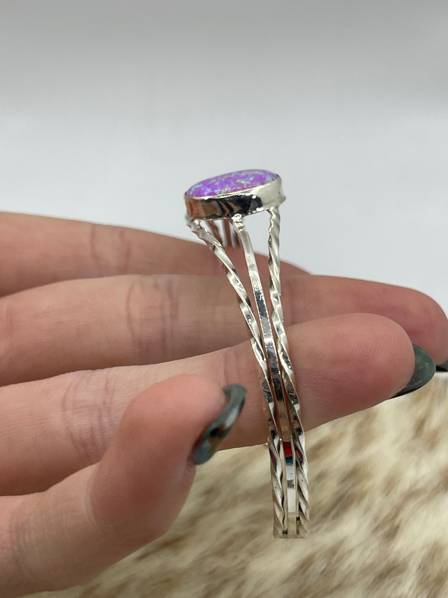 5 1/2"-7" Pink Opal Cuff by Alice Sanders, Navajo