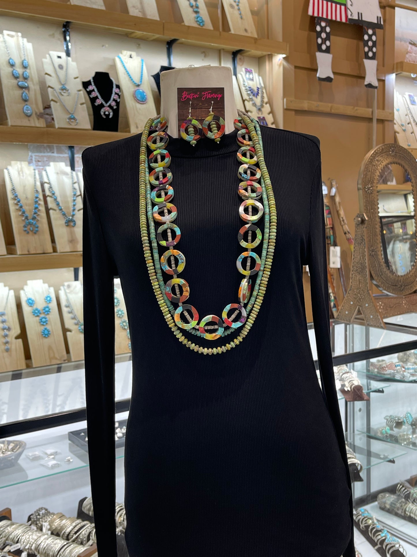 38" 3 Strand Turquoise Necklace and Earring Set