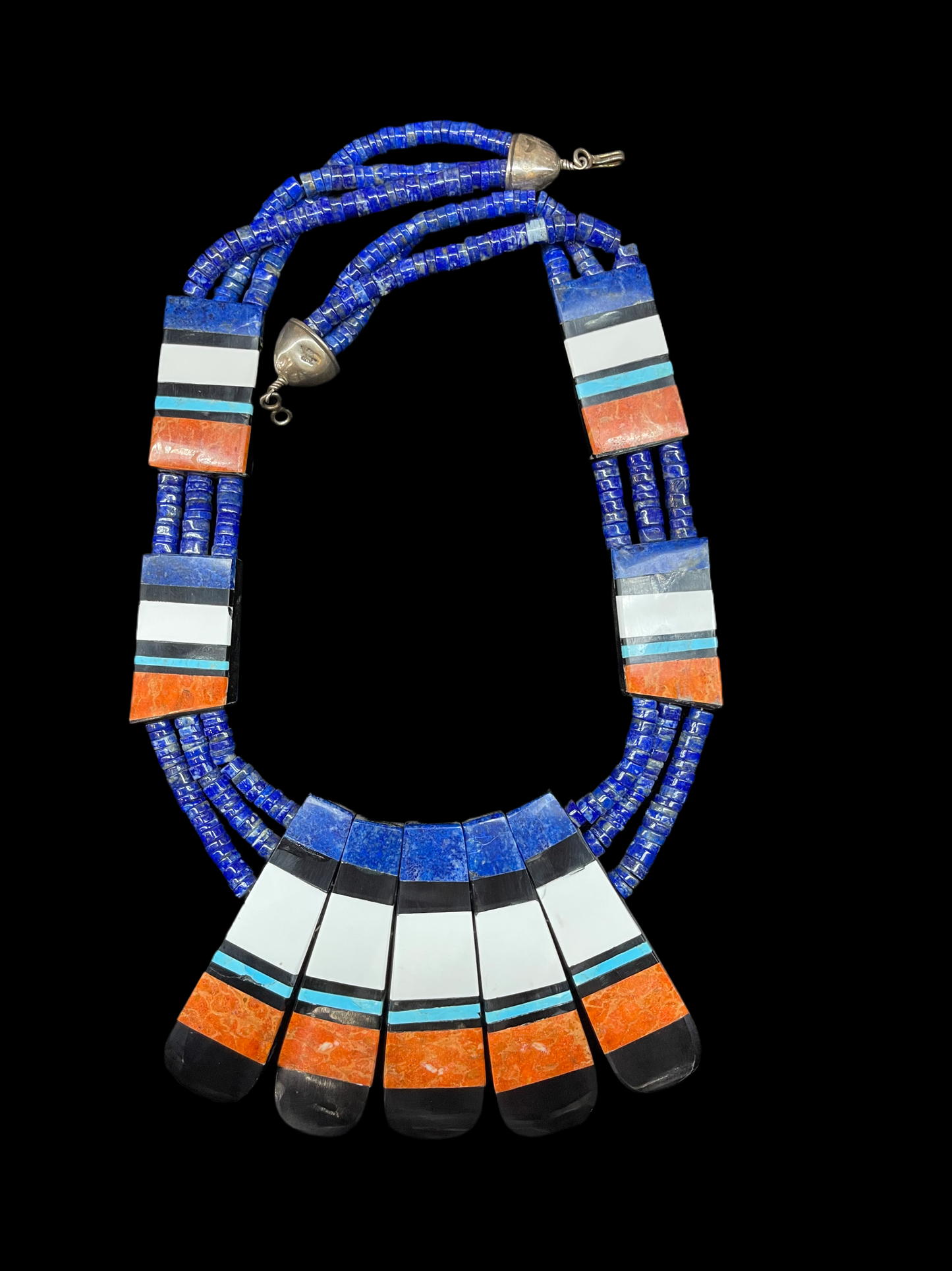 2-Sided 3 Strand Multi-Stone Inlay Necklace, Santo Domingo Made