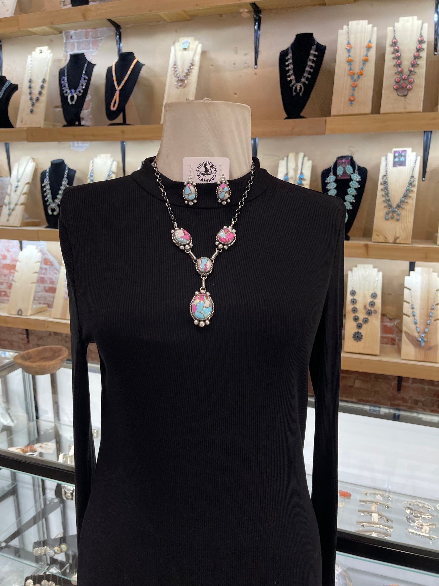 20" Cotton Candy Lariat and Earring Set by Augustine Largo, Navajo