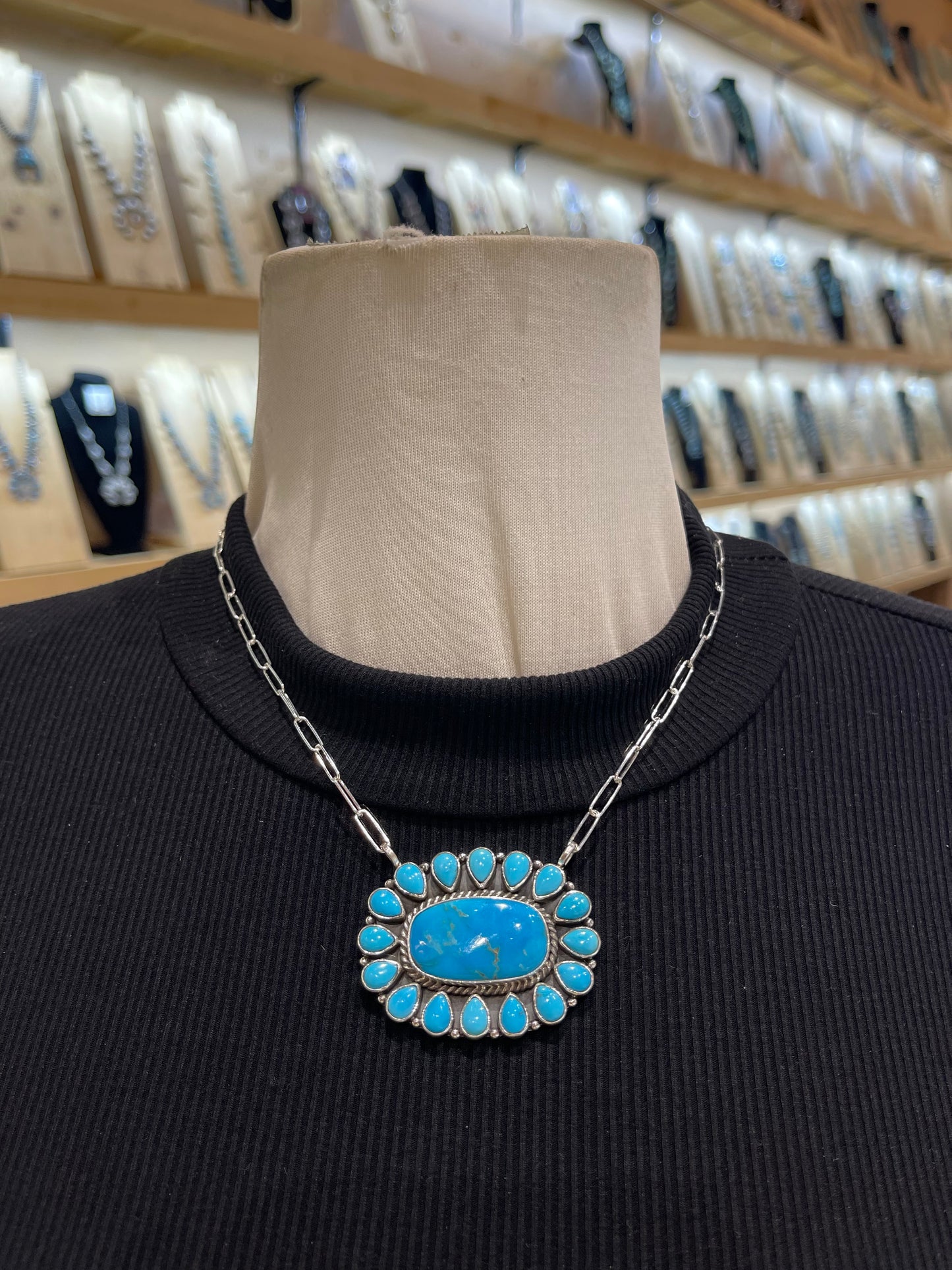 16" Kingman Turquoise Cluster Necklace