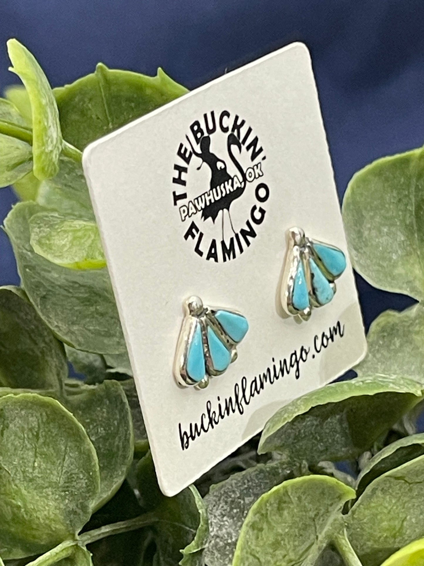 Dainty Turquoise Fan Earrings by Bryce Vacit, Zuni