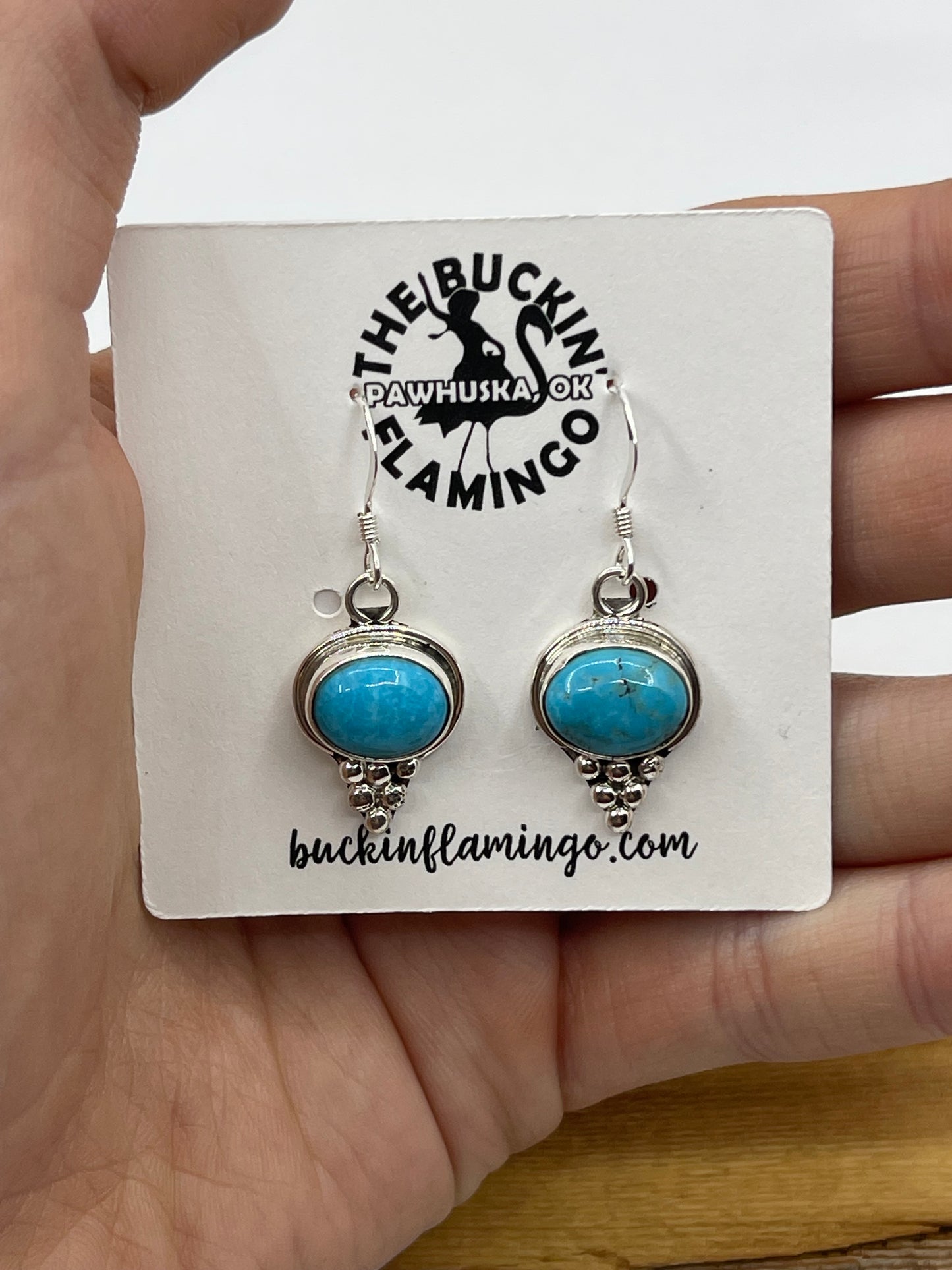 Turquoise Oval Dangle Earrings by Rita Largo, Navajo