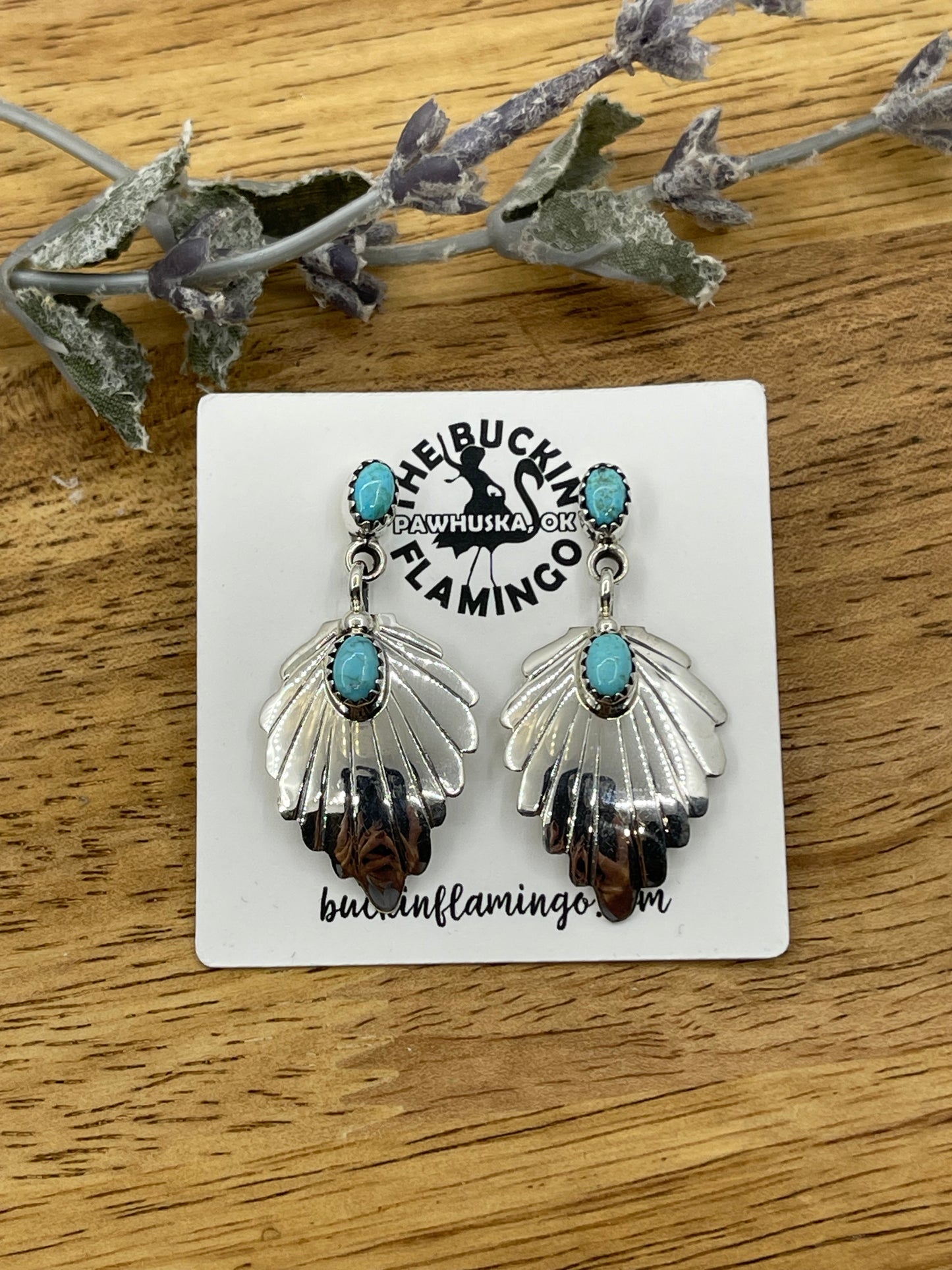 Turquoise Leaf Dangle Post Earrings by Genevieve Francisco, Navajo