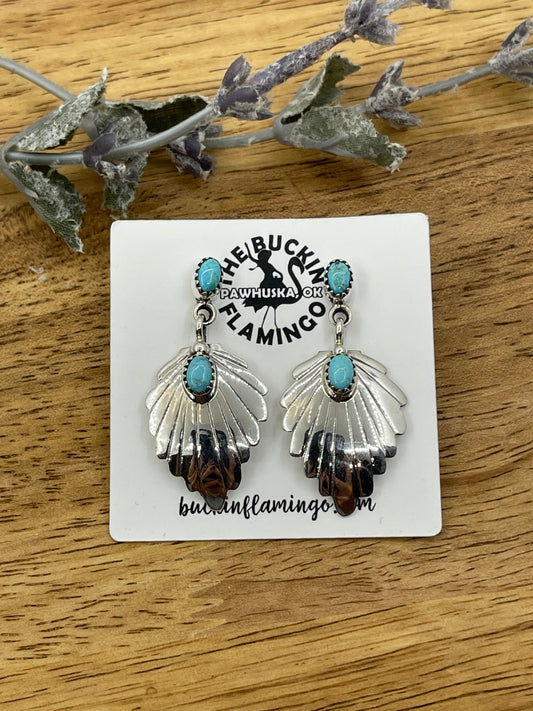 LOT 53 1/11 Turquoise Leaf Dangle Post Earrings by Genevieve Francisco, Navajo