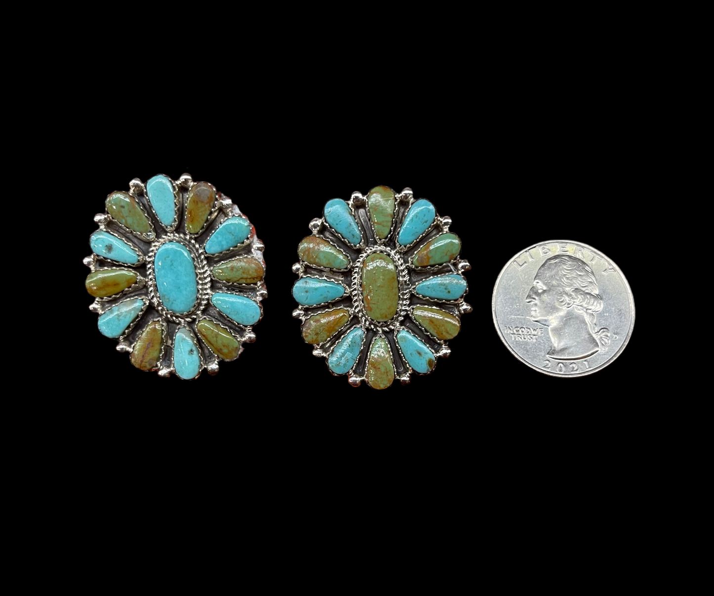 Kingman Turquoise Cluster Earrings by Alicia Wilson, Navajo