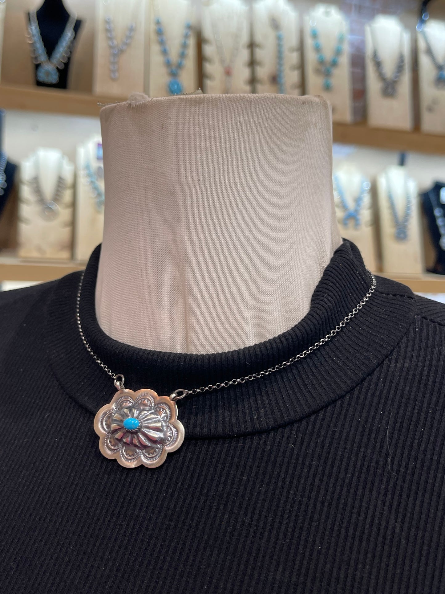 16" Stamped Concho Necklace by Larina Benally, Navajo