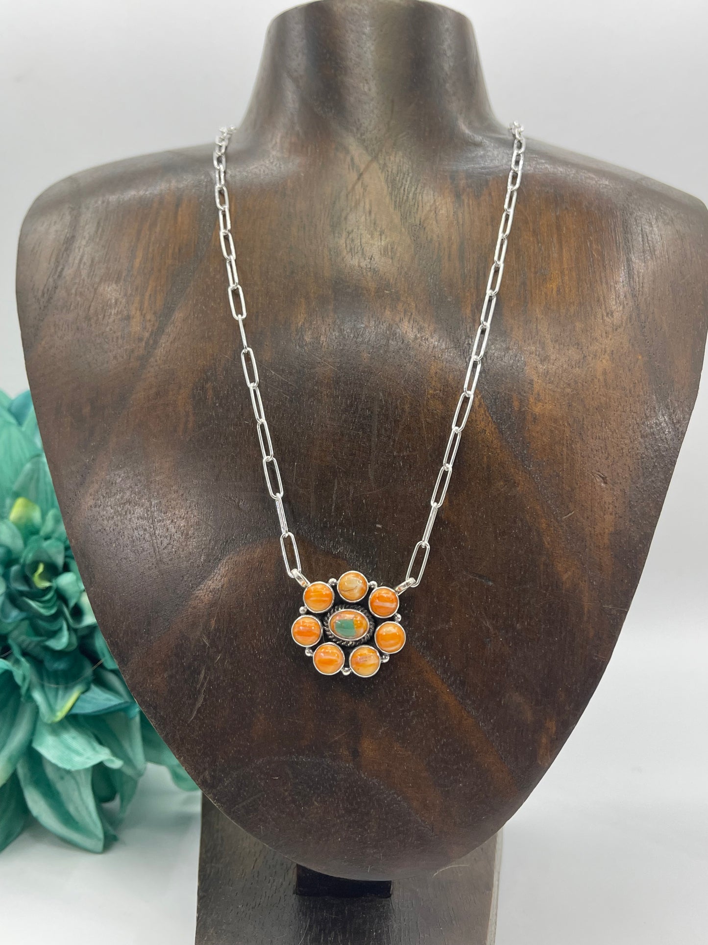 18" Orange Spiny and Orange Crush Cluster Necklace