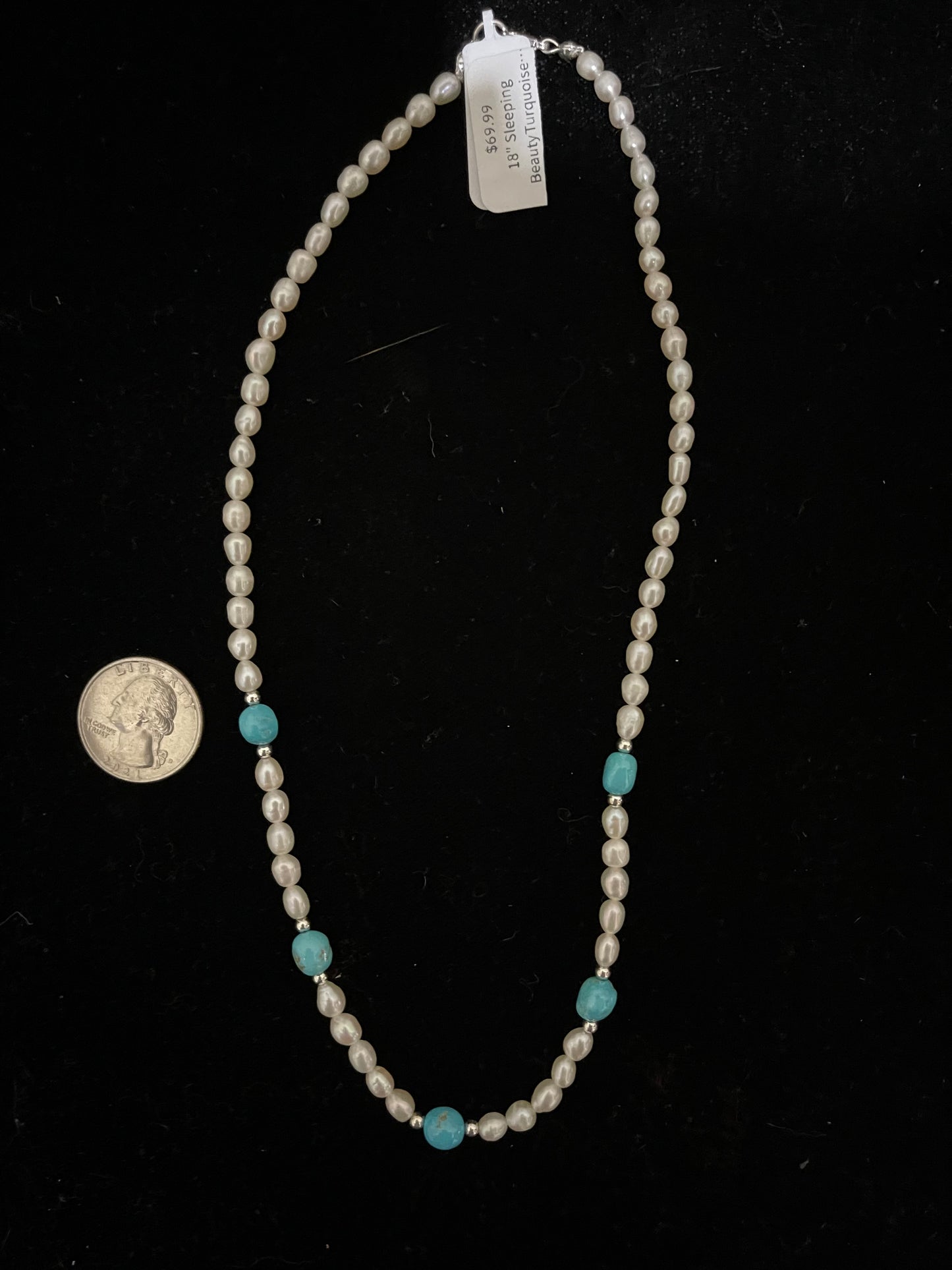 18" Sleeping Beauty Turquoise and Fresh Water Pearls Necklace