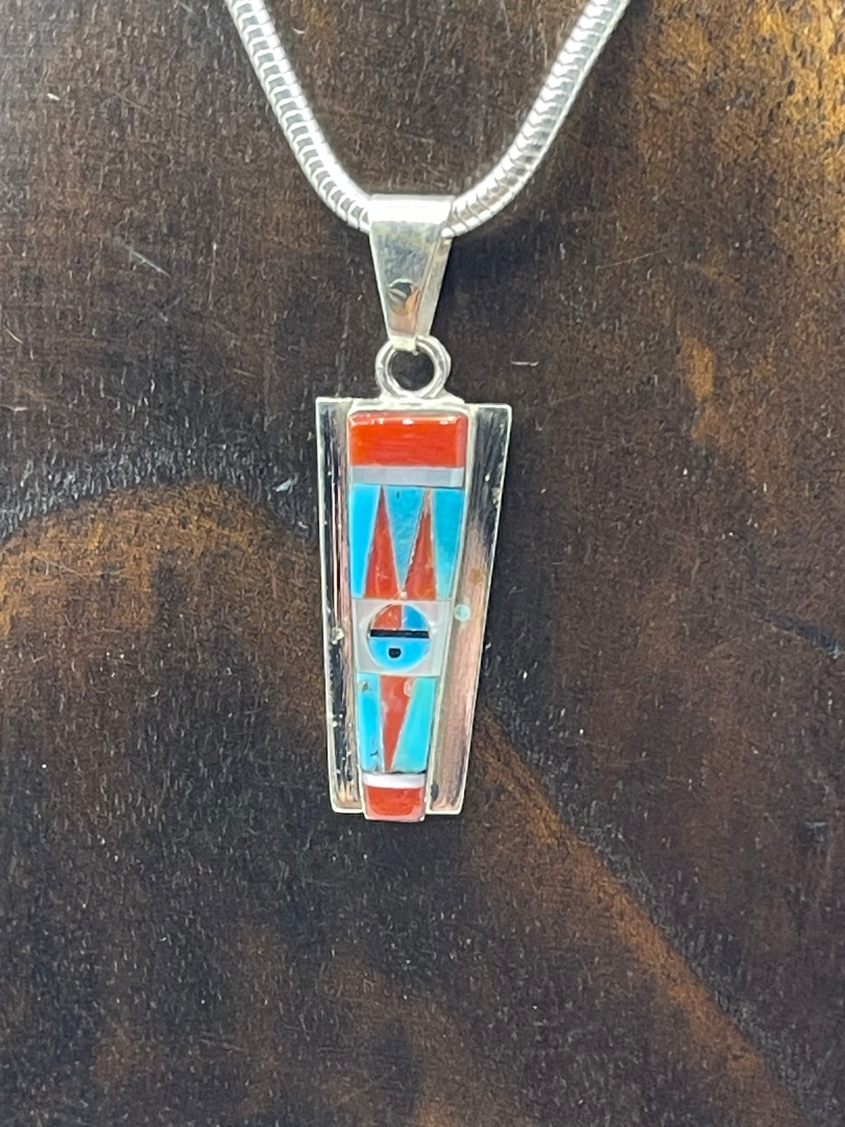 16" Inlay Neckalce Sunface Pendant 4.3mm Bail by Patty Edaakie, Zuni