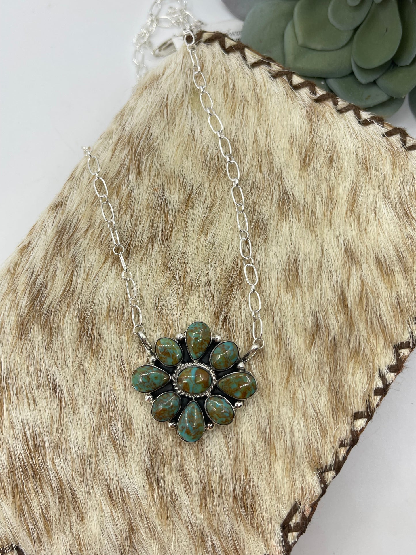 18" Royston Turquoise Cluster Necklace by Charlene Yazzie, Navajo