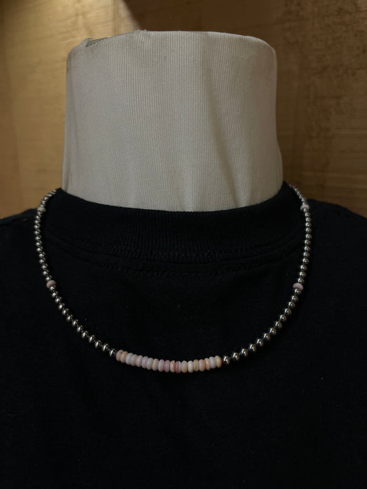 18" 4mm Navajo Pearls and Pink Conch Shell Necklace