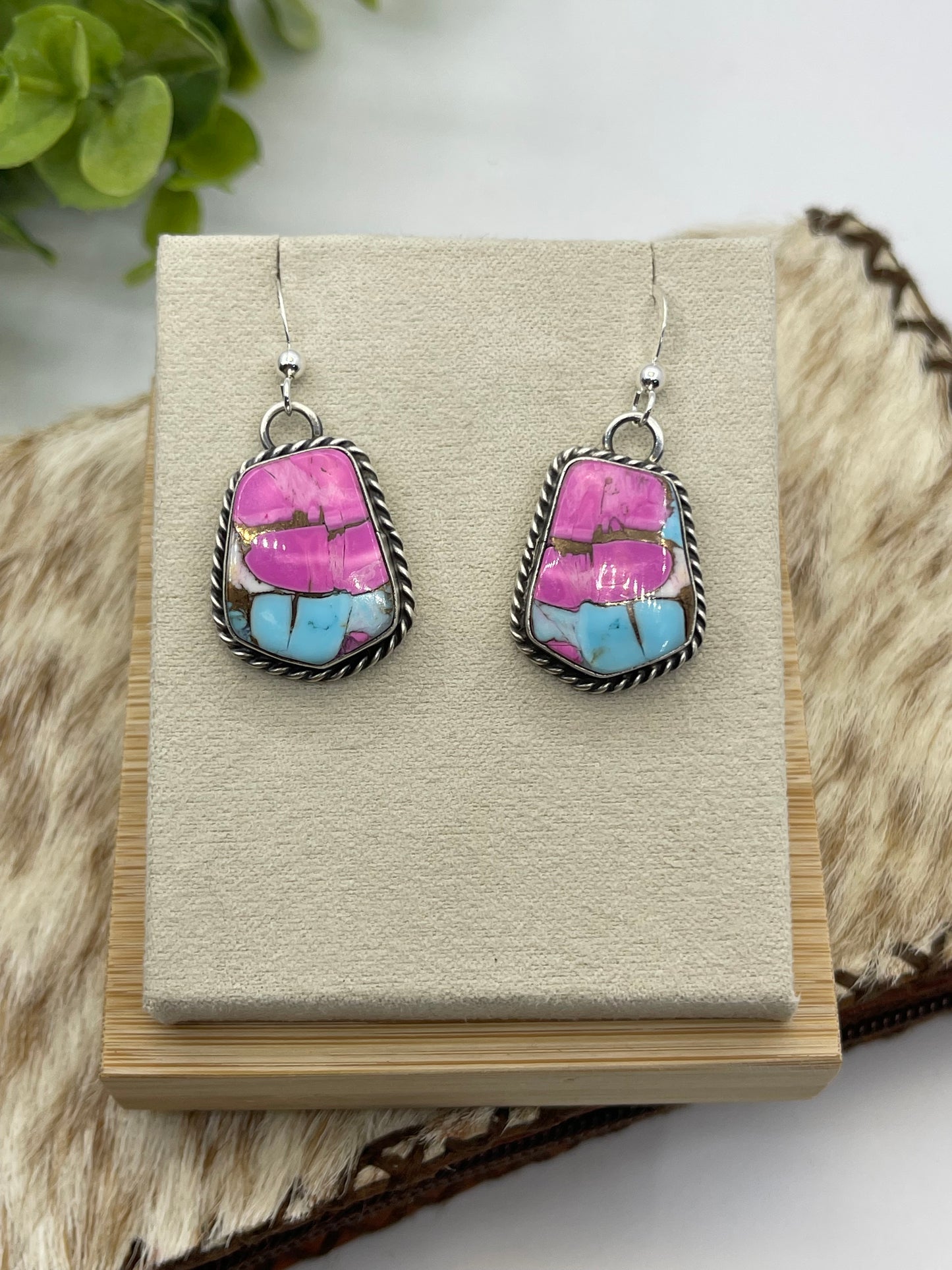 Cotton Candy Dangle Earrings by Chassity Belone, Navajo