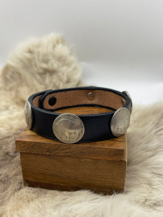 10" Buffalo Nickel on Black Leather