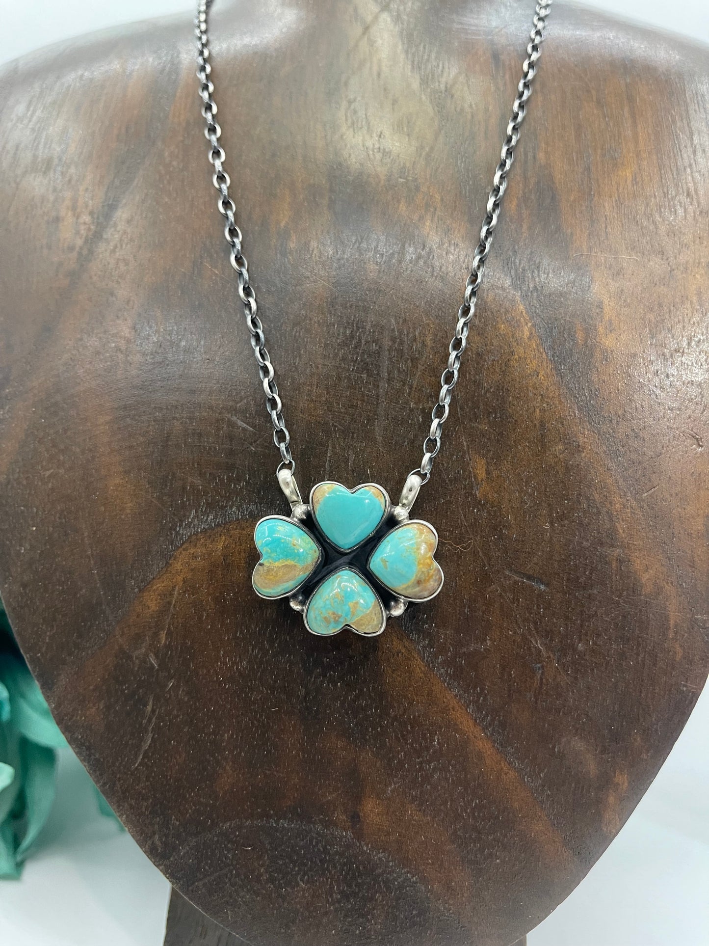 16" Turquoise 4 Heart Necklace