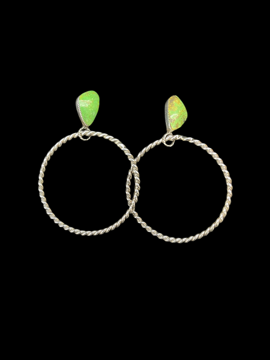 Pixie Turquoise Post Hoop Dangle Earrings by Jerome Lee, Navajo