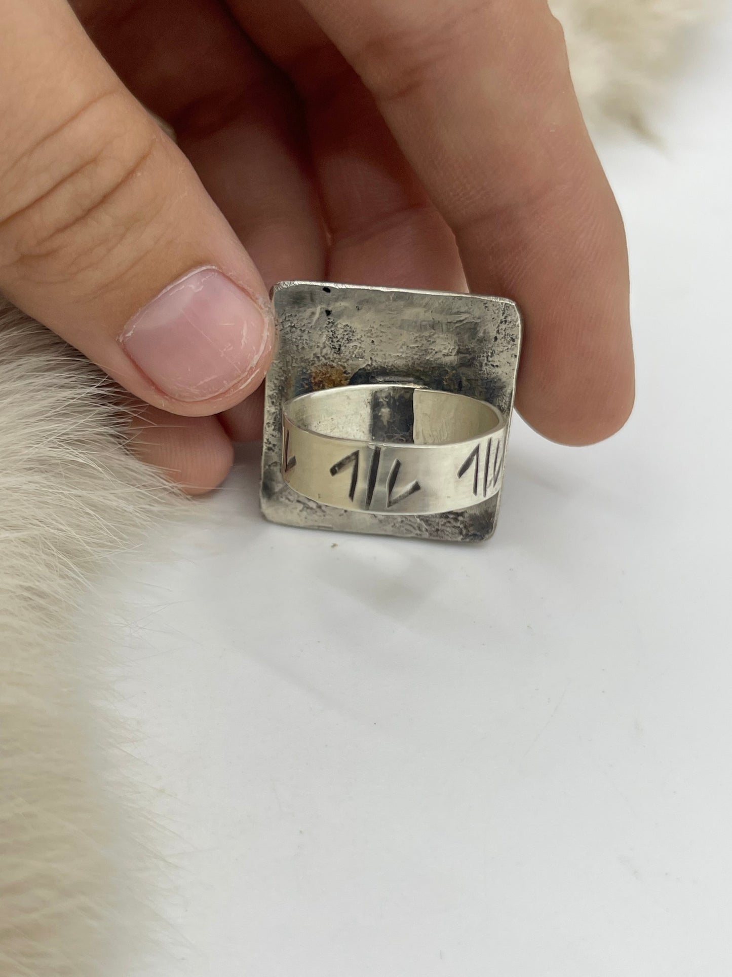 Adjustable 5 Stone Square Ring by Jude Candelaria, Zuni
