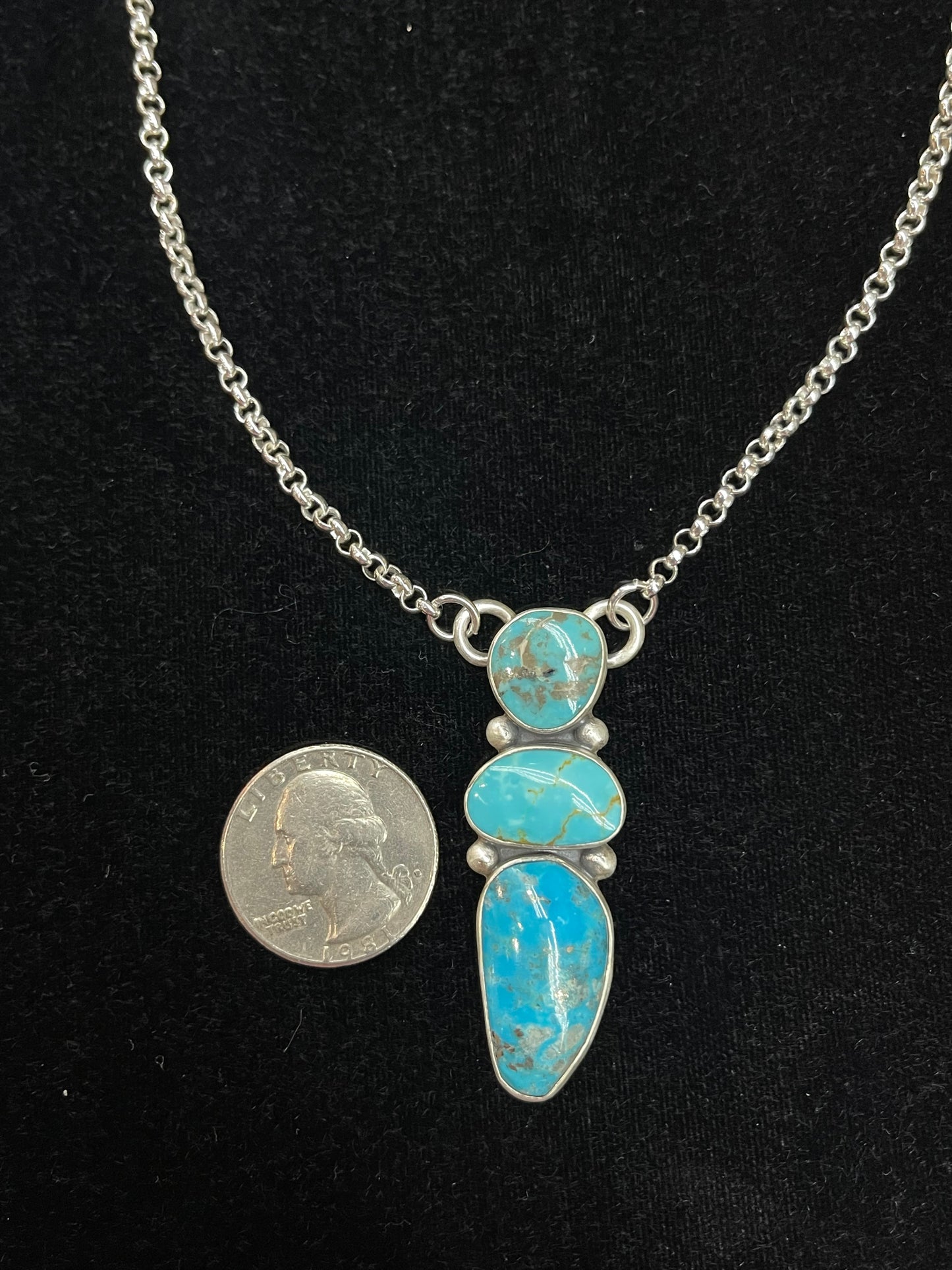 18" Three Stone Kingman Turquoise Necklace