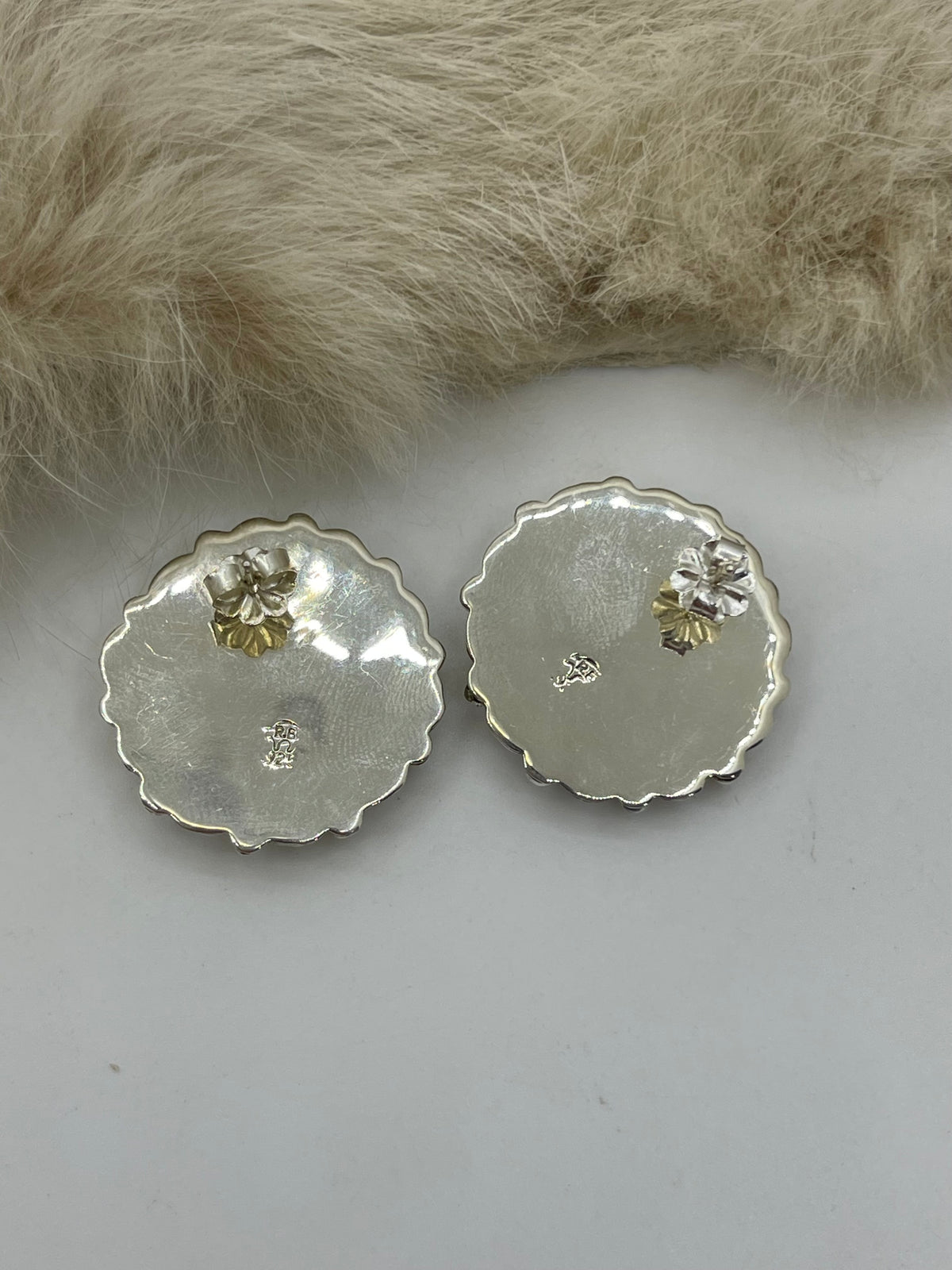 Silver Cluster with Turquoise Earring by Charlene Yazzie, Navajo