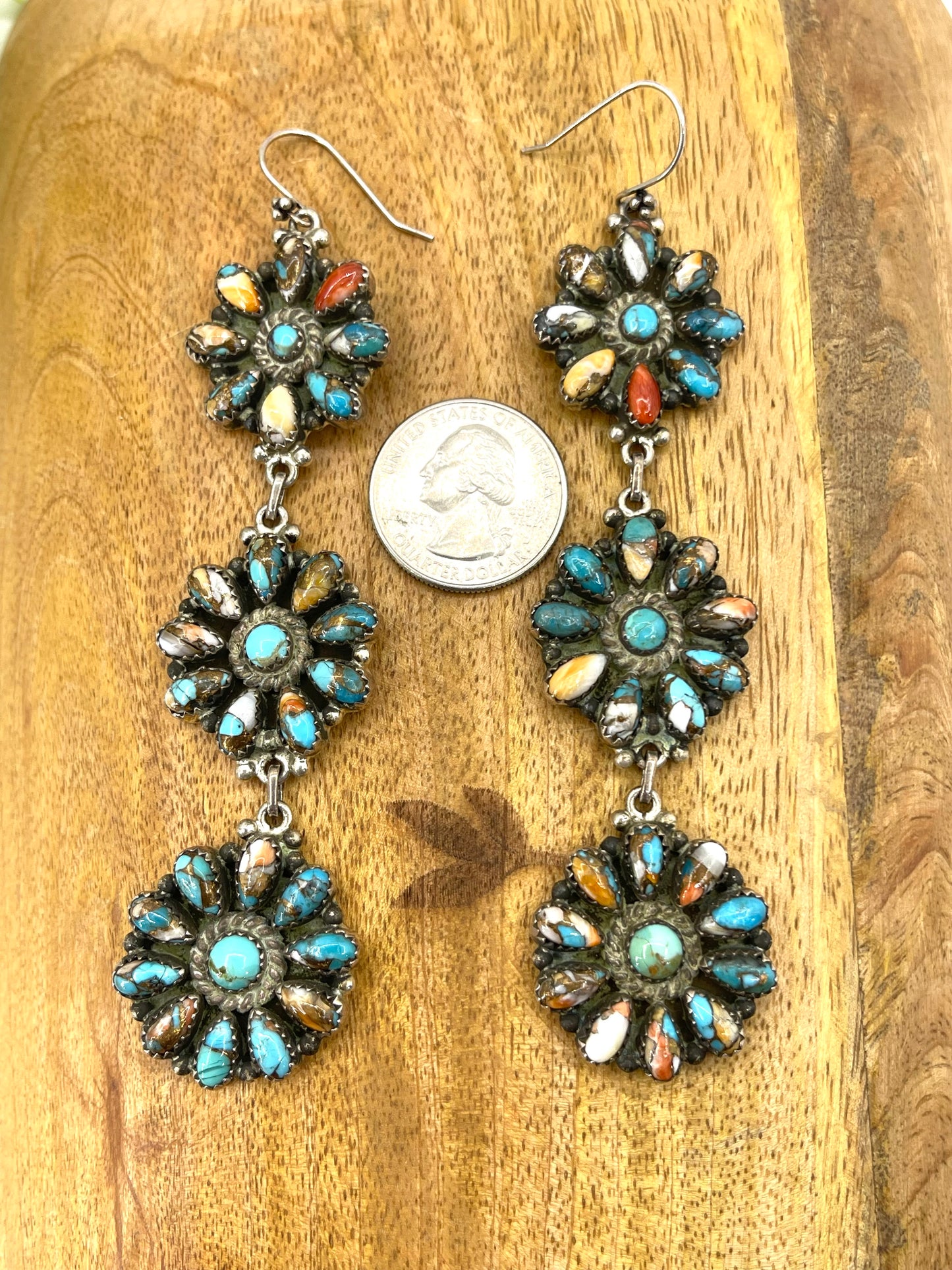 Orange Crush 3 Cluster Long Dangle Earrings