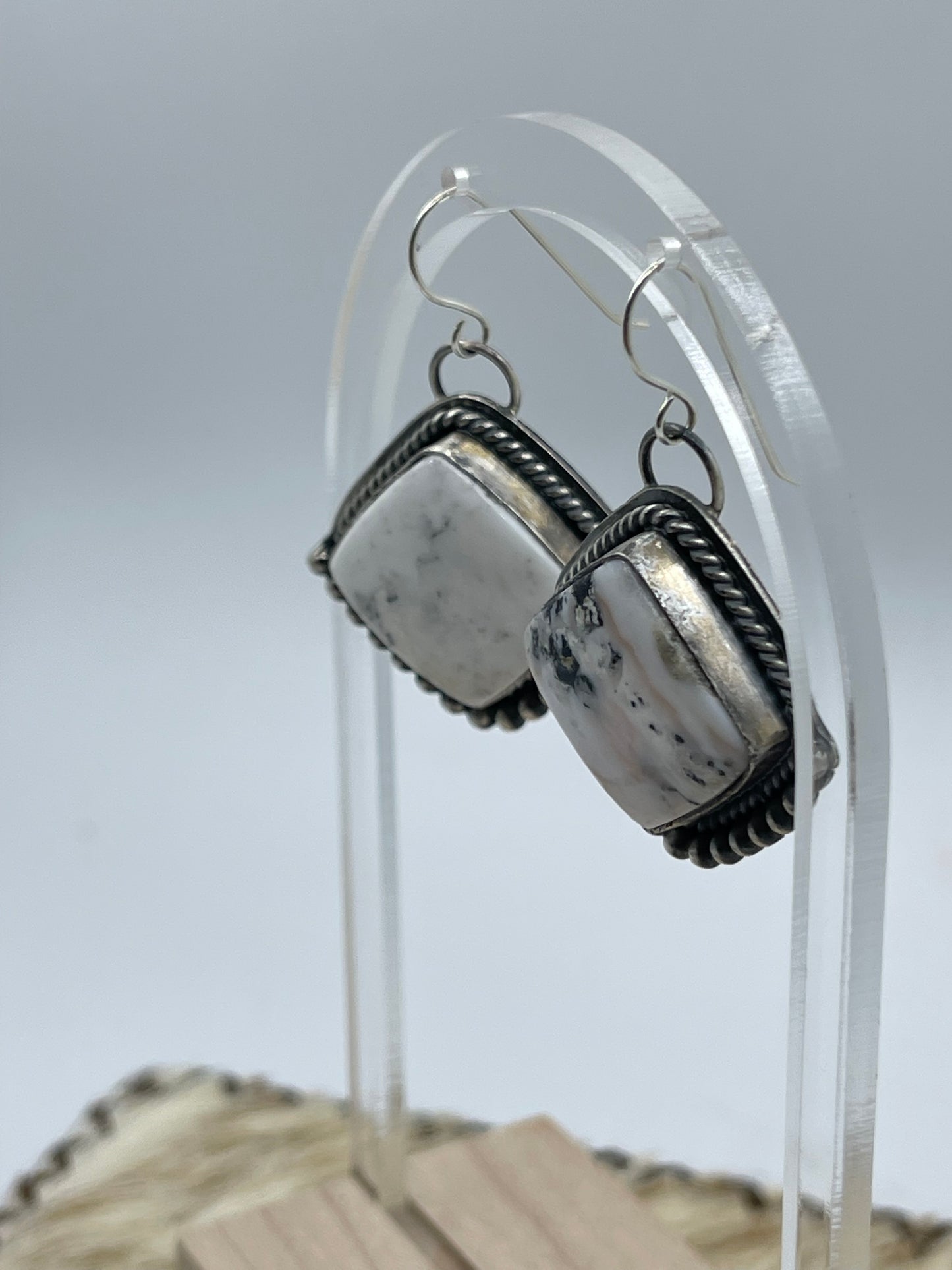 White Buffalo Diamond Shape Dangle Earrings, Navajo