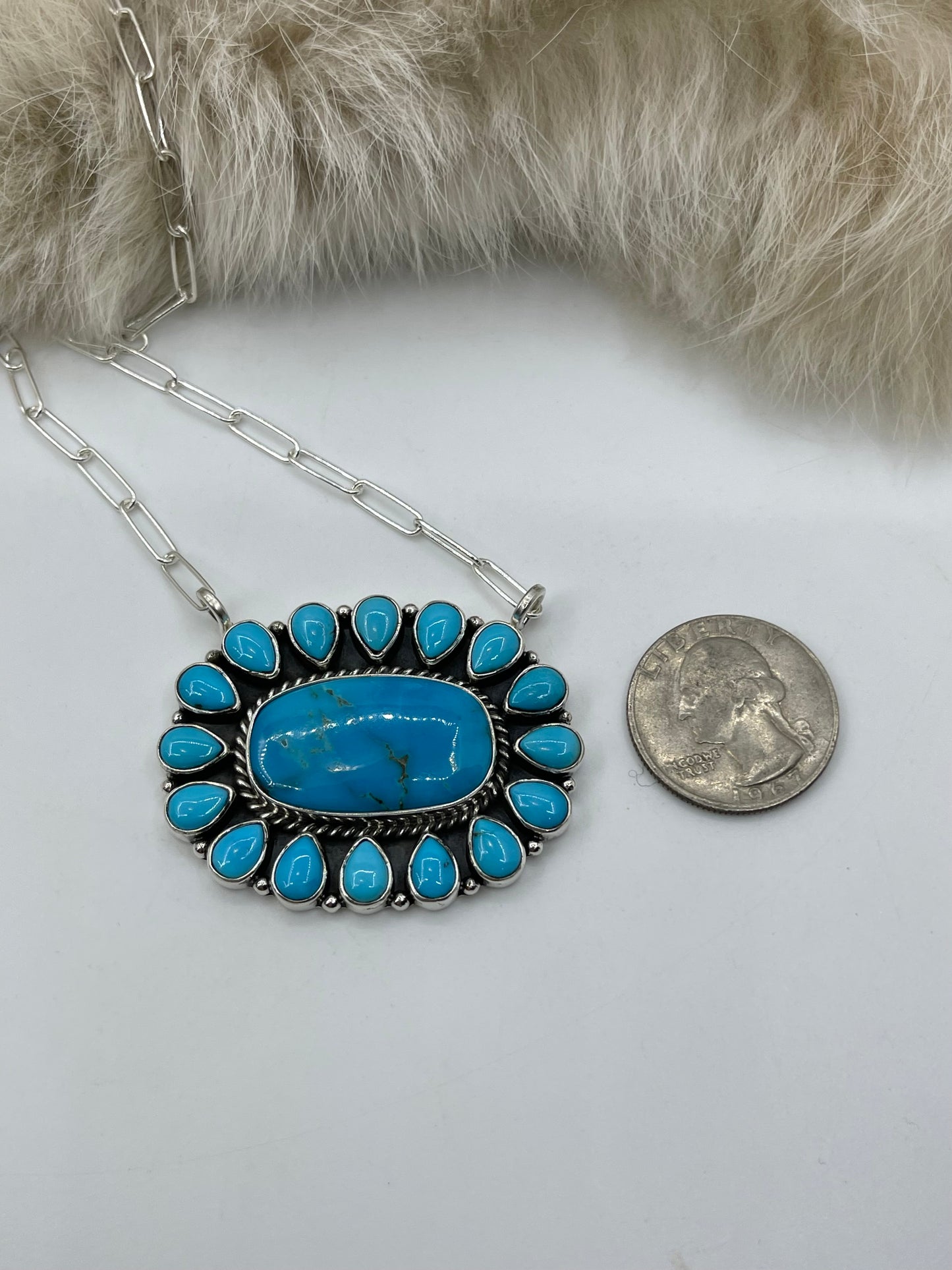 16" Kingman Turquoise Cluster Necklace