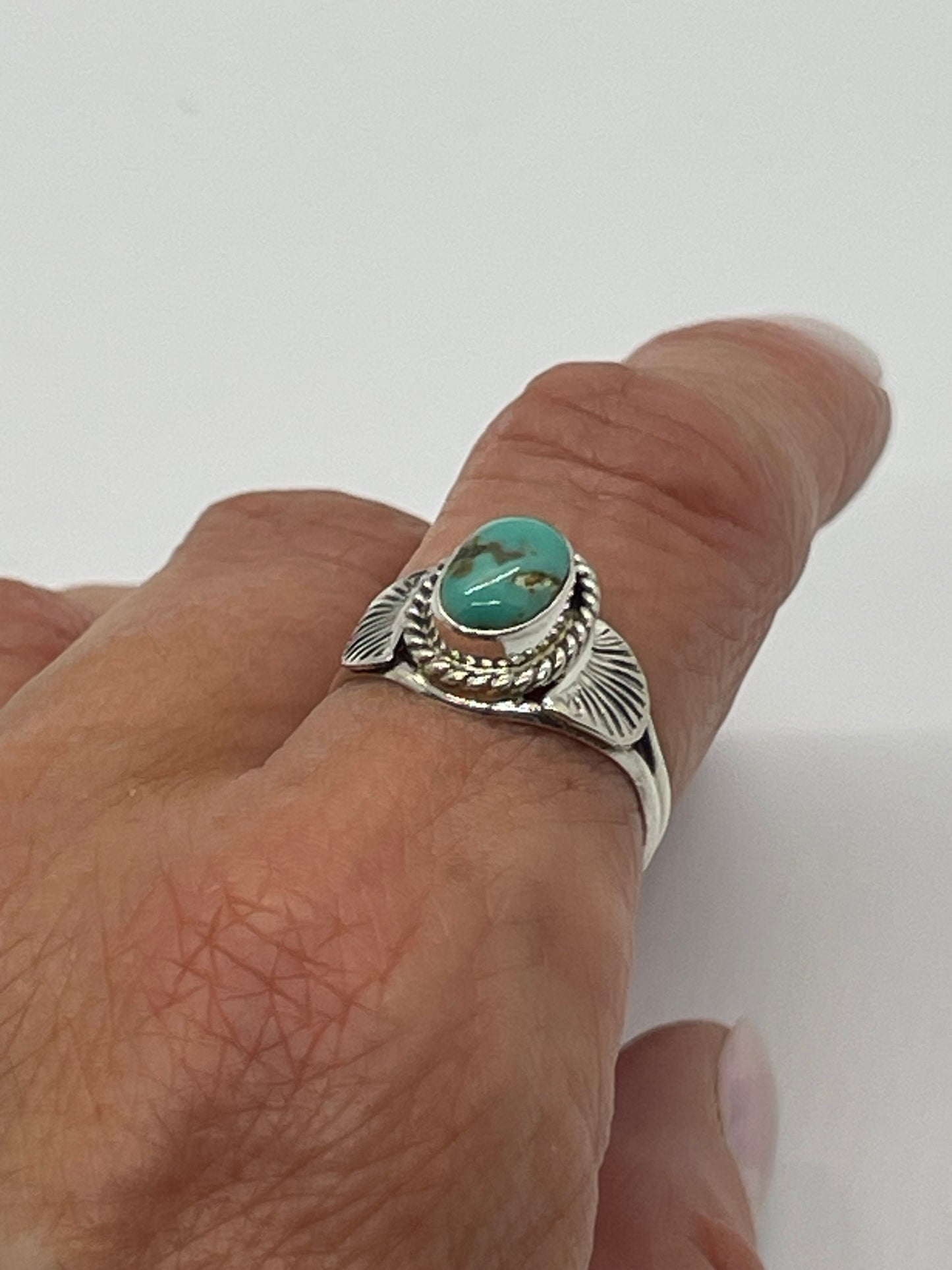 5.0 Golden Hills Turquoise Oval Ring by Jan Mariano, Navajo