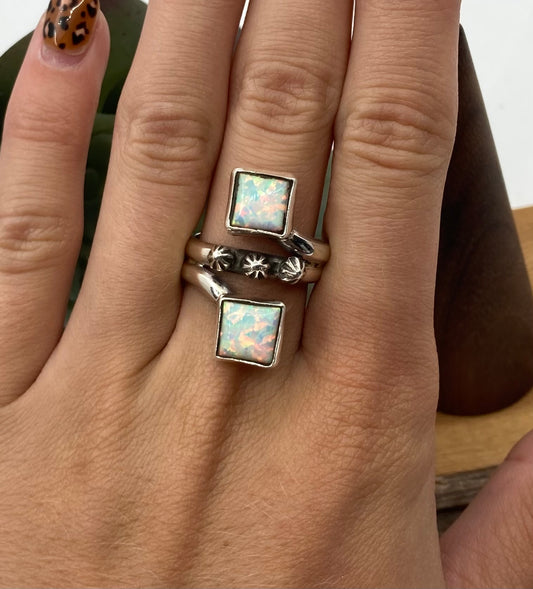 7.0 2 Stone White Opal Ring by Bobby Platero, Navajo