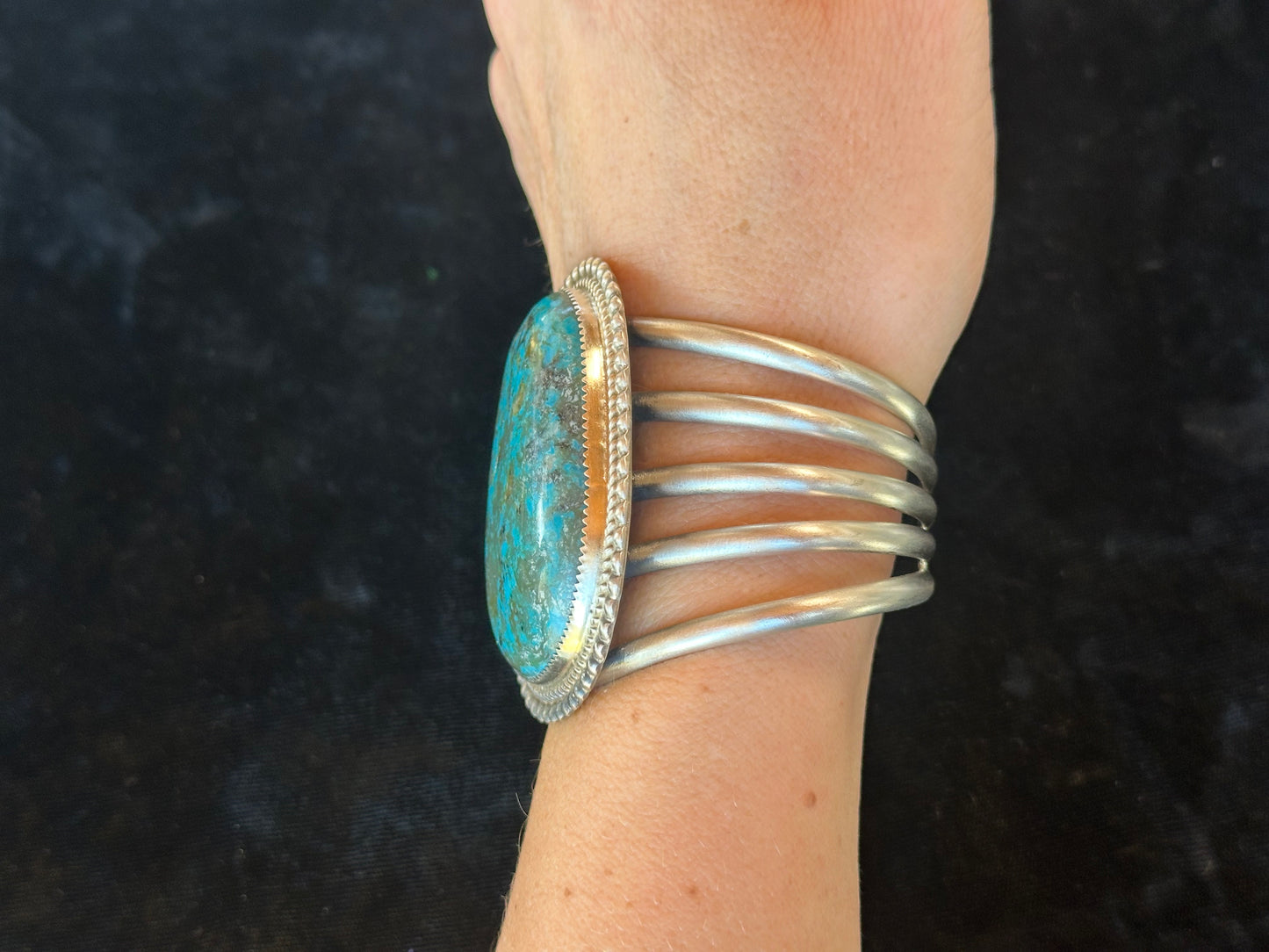 Campitos Turquoise Cuff Bracelet by Leslie Nez