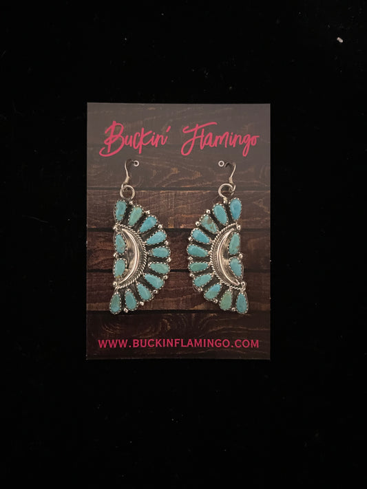Turquoise Half Cluster Dangle Earrings by Zeita Begay, Navajo