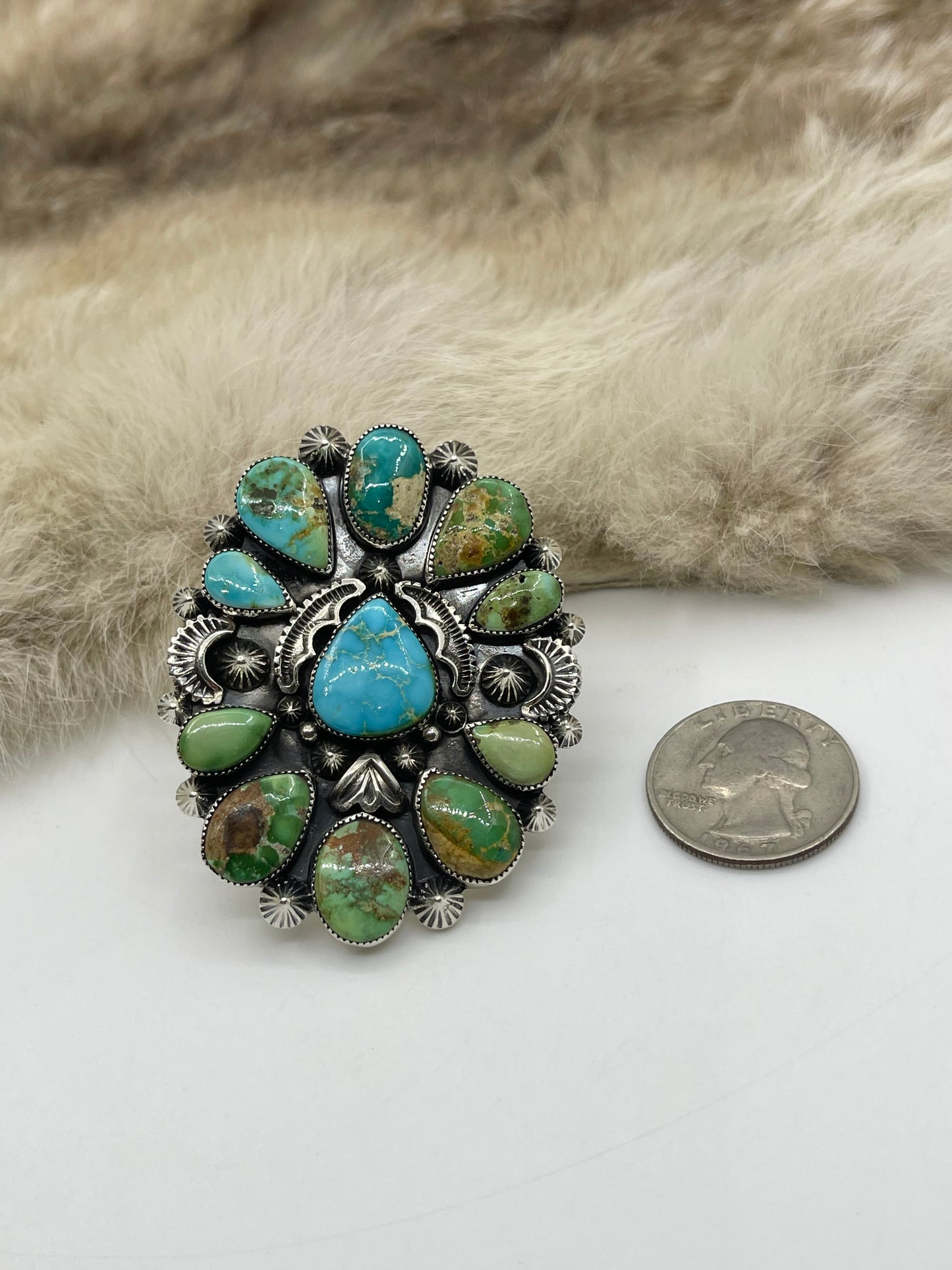 8.5 Sonoran Turquoise Cluster Ring by Larson L. Lee, Navajo