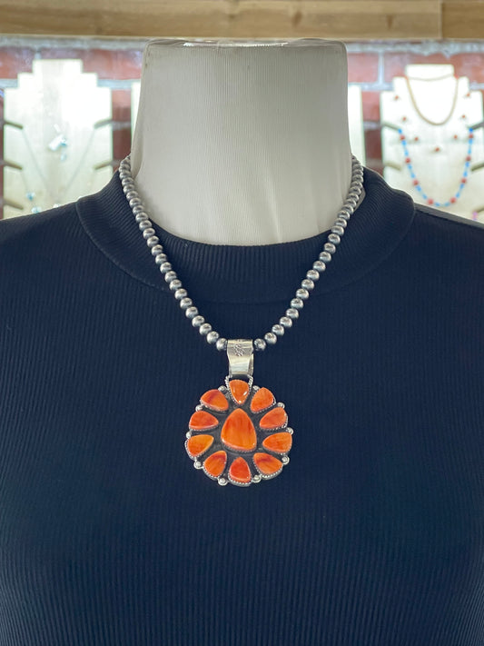 18" Orange Spiny Cluster Necklace