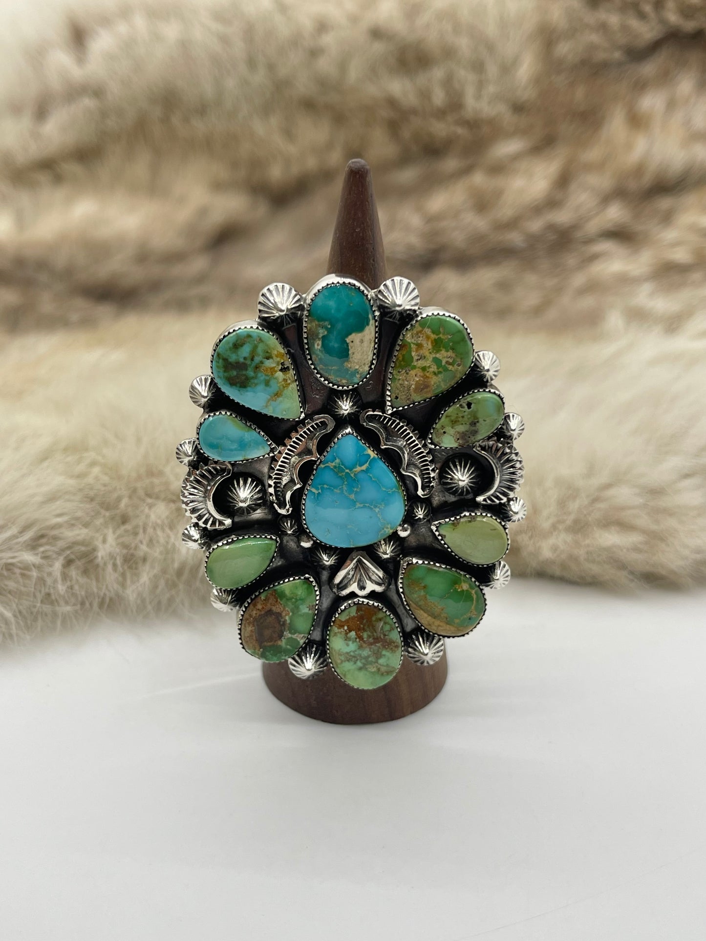 8.5 Sonoran Turquoise Cluster Ring by Larson L. Lee, Navajo