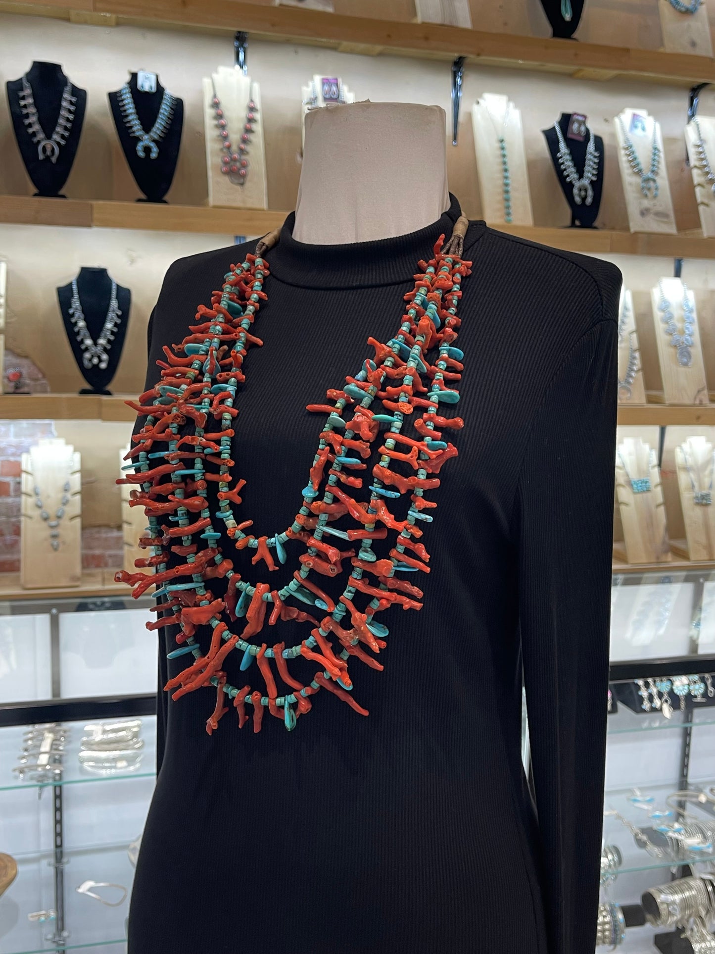 36" Natural Red Branch Coral & Turquoise by Jolene Bird, Navajo