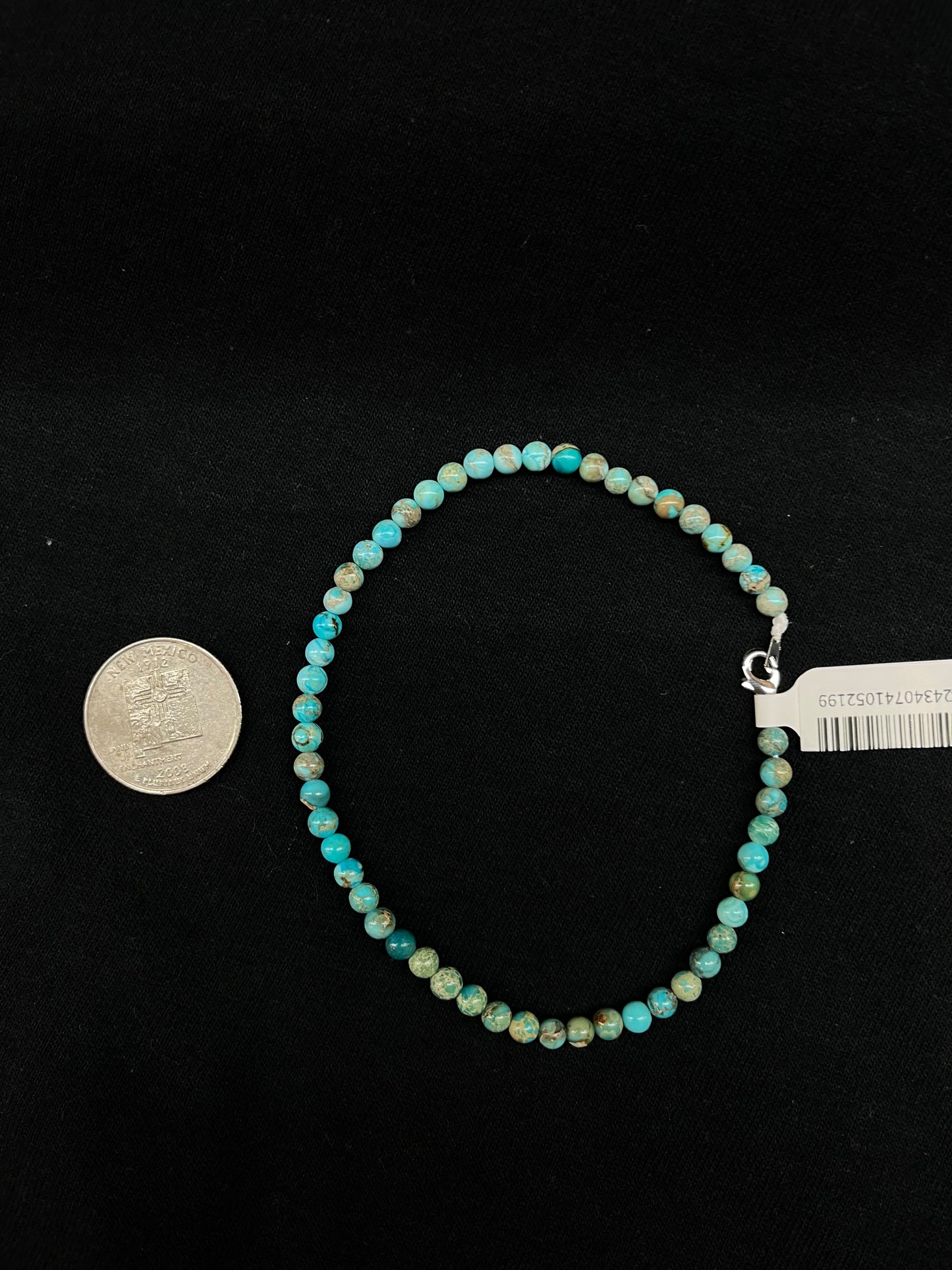 9 3/4" Turquoise Beaded Anklet by Ramona Calabaza, Santo Domingo