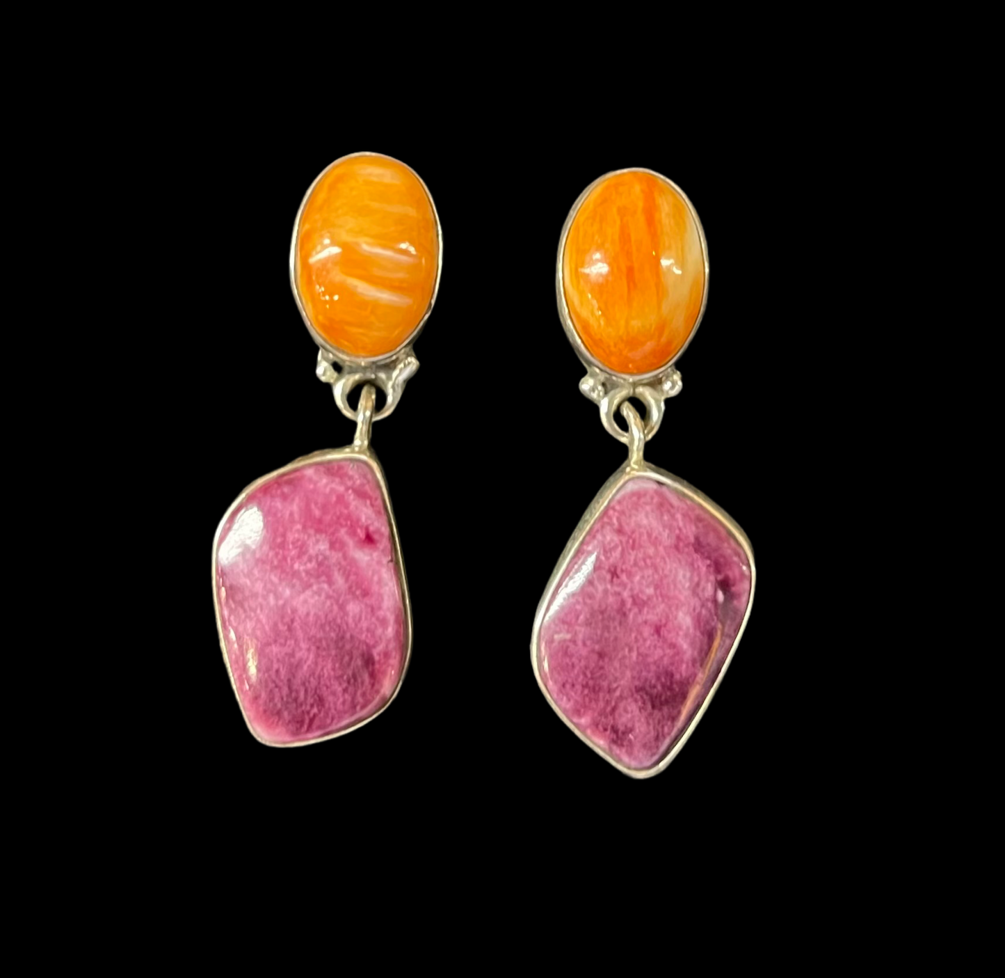 Purple and Orange Spiny Oyster Shell 2-Stone Post Dangle Earrings