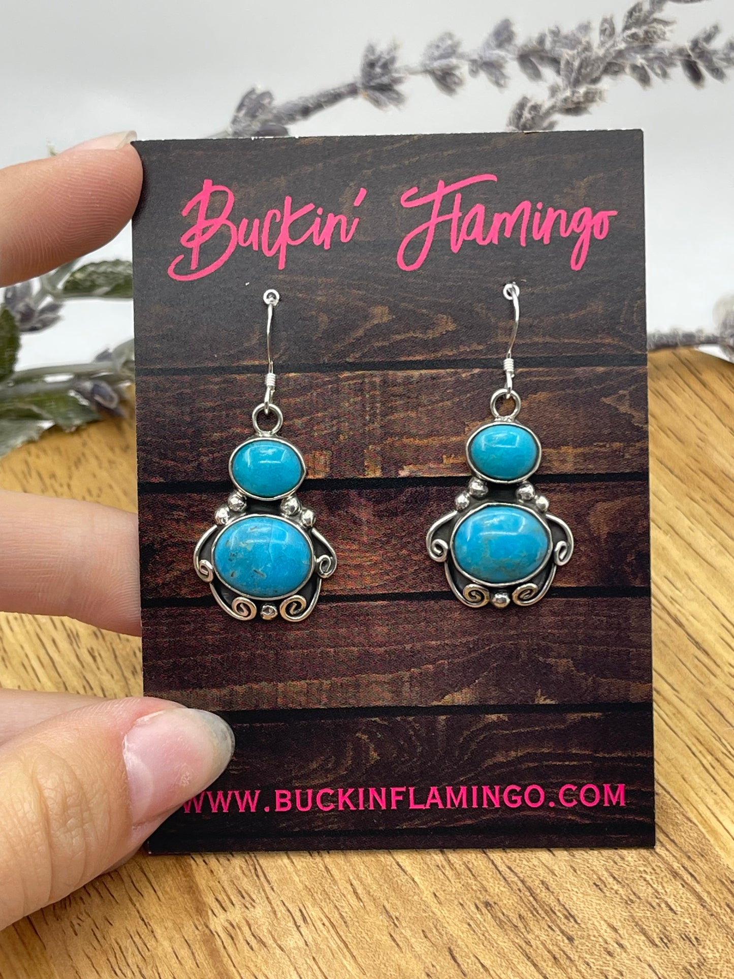 LOT 70 5/24 2 Stone Turquoise Dangle Earrings by Sheena Jack, Navajo